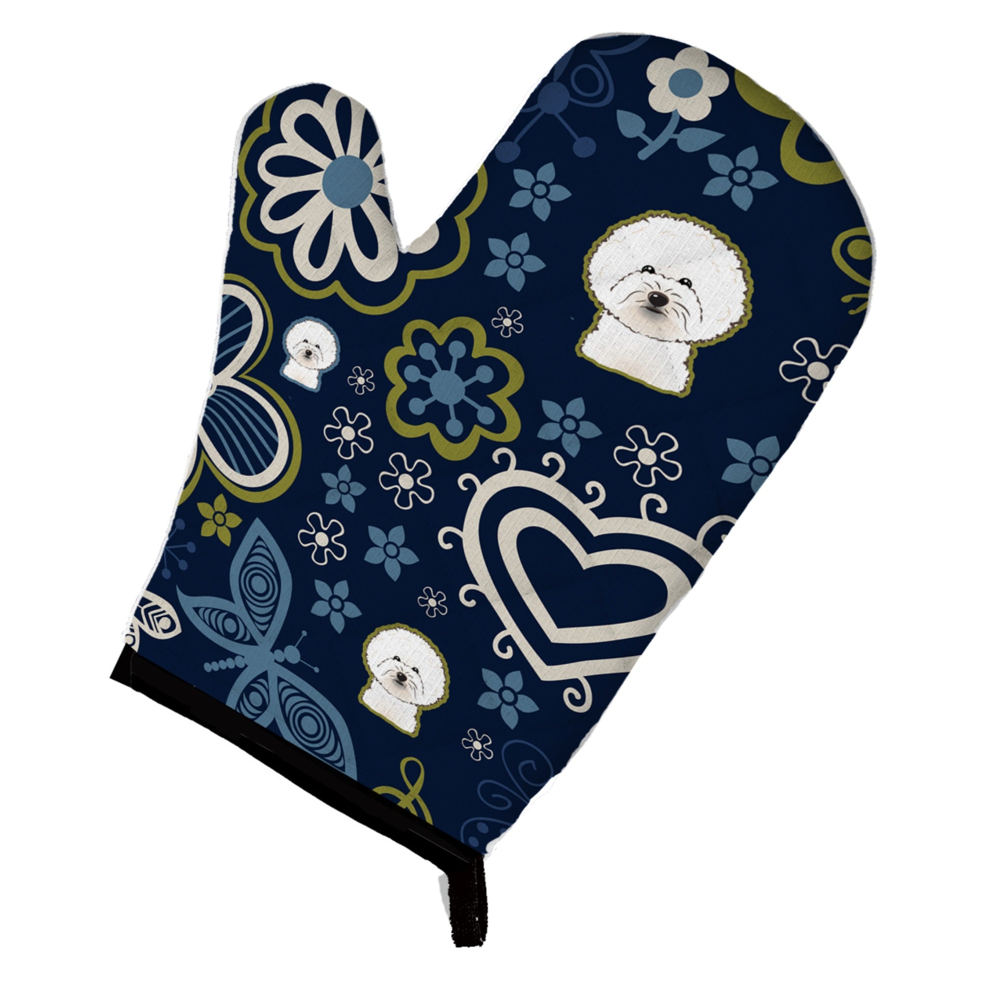 Caroline'S Treasures Blue Flowers Bichon Frise, Large, Multicolor Oven Mitt