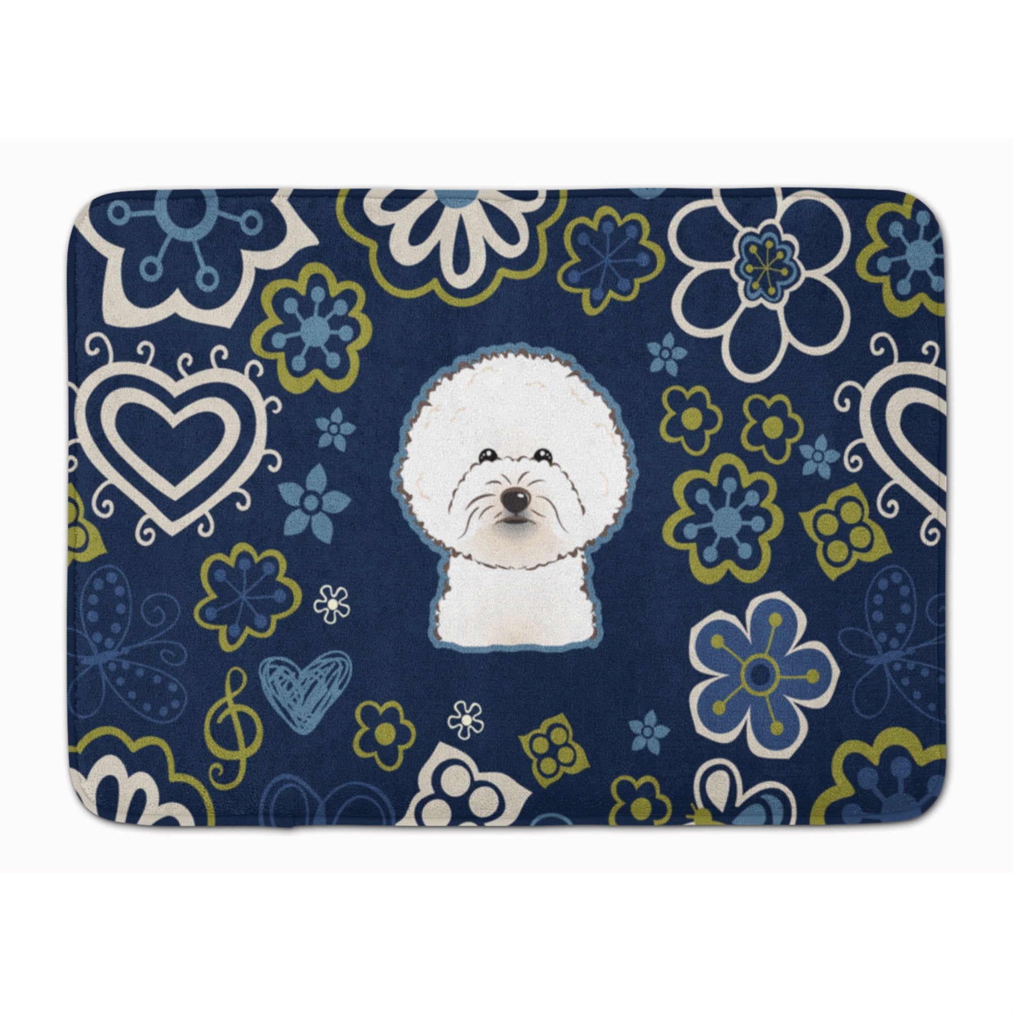 Caroline'S Treasures Blue Flowers Bichon Frise Floor Mat, 19 X 27, Multicolor