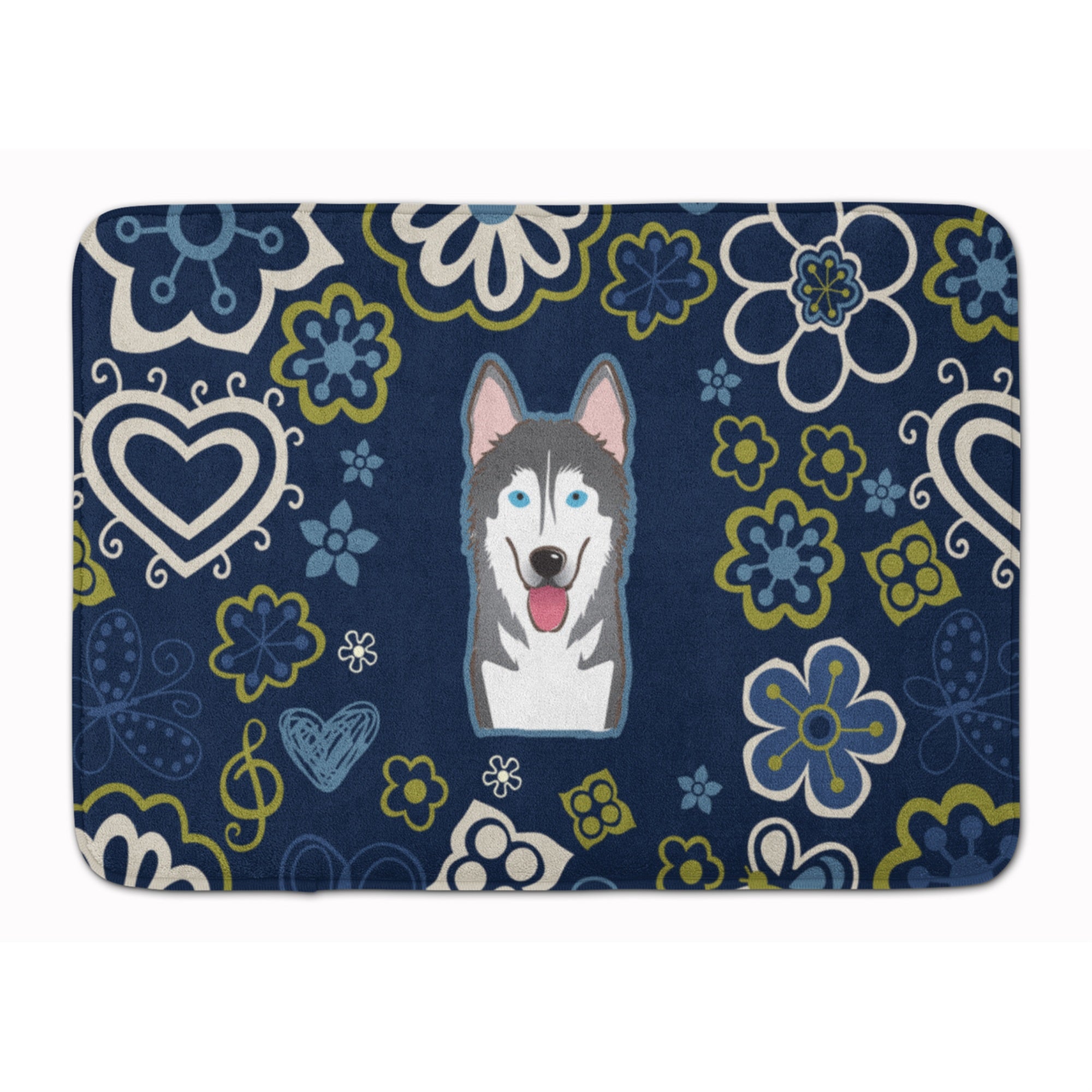 Caroline'S Treasures Blue Flowers Alaskan Malamute Floor Mat, 19 X 27, Multicolor