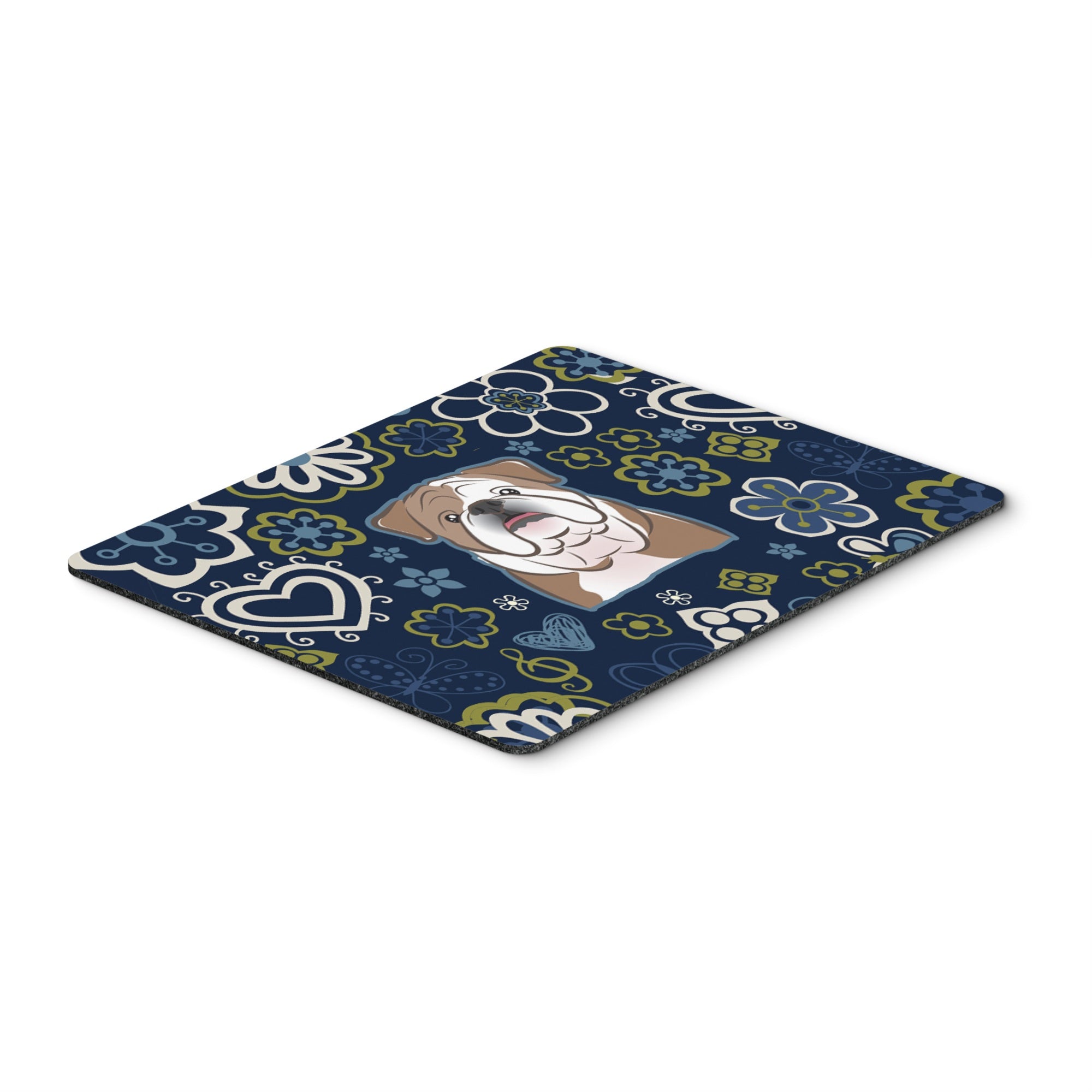 Blue Flowers English Bulldog  Mouse Pad, Hot Pad Or Trivet