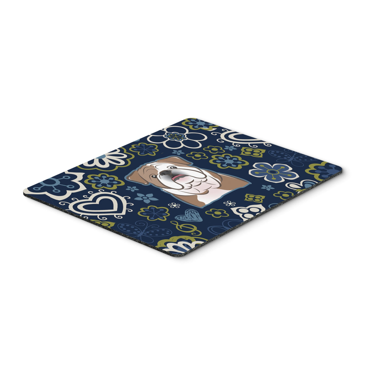 Blue Flowers English Bulldog  Mouse Pad, Hot Pad Or Trivet