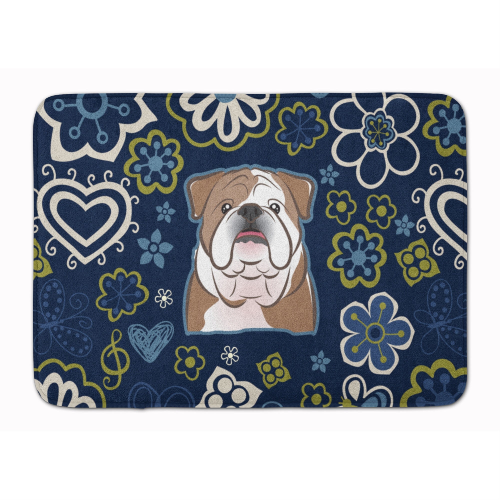 Caroline'S Treasures Blue Flowers English Bulldog Floor Mat, 19 X 27, Multicolor