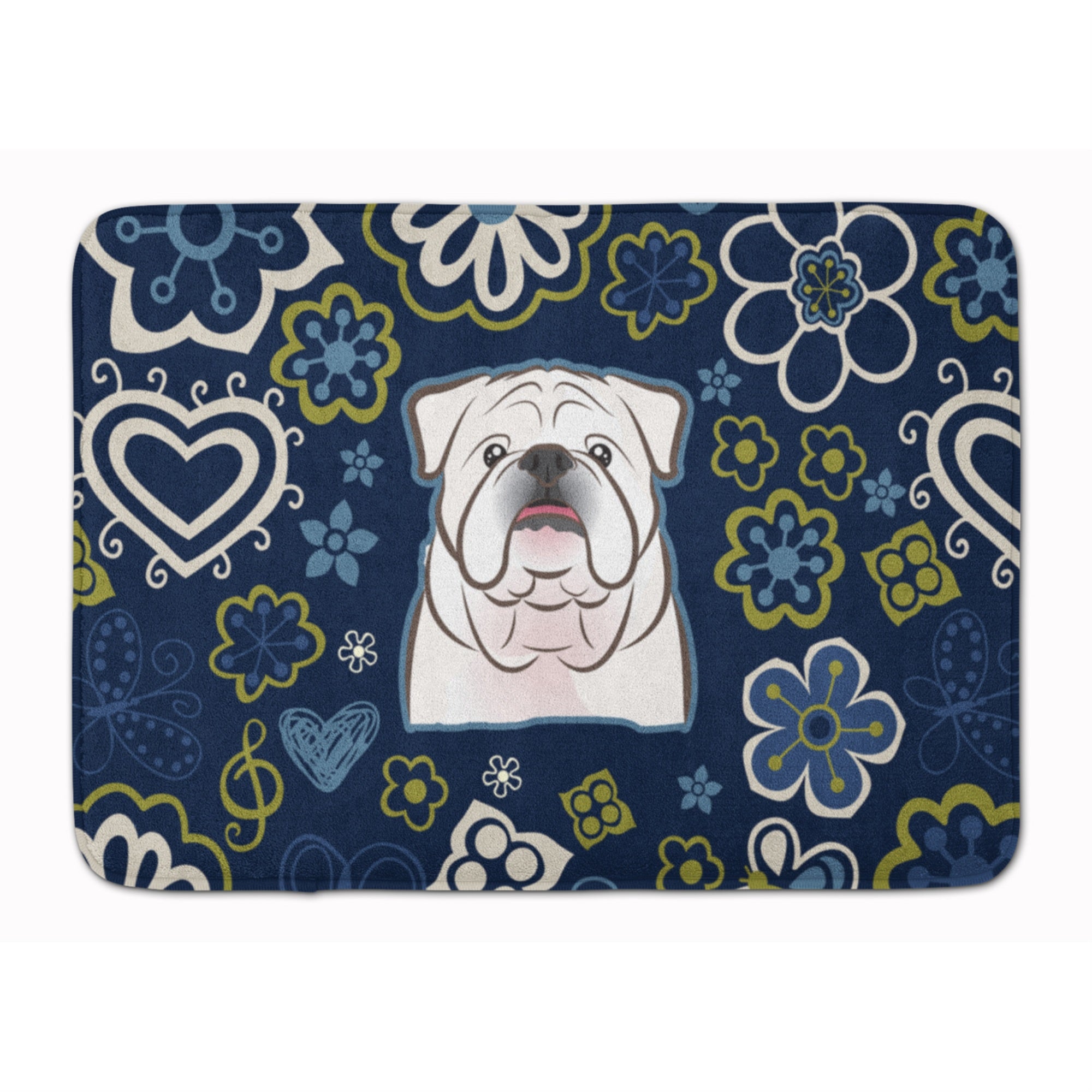 Caroline'S Treasures Blue Flowers White English Bulldog Floor Mat, 19 X 27, Multicolor