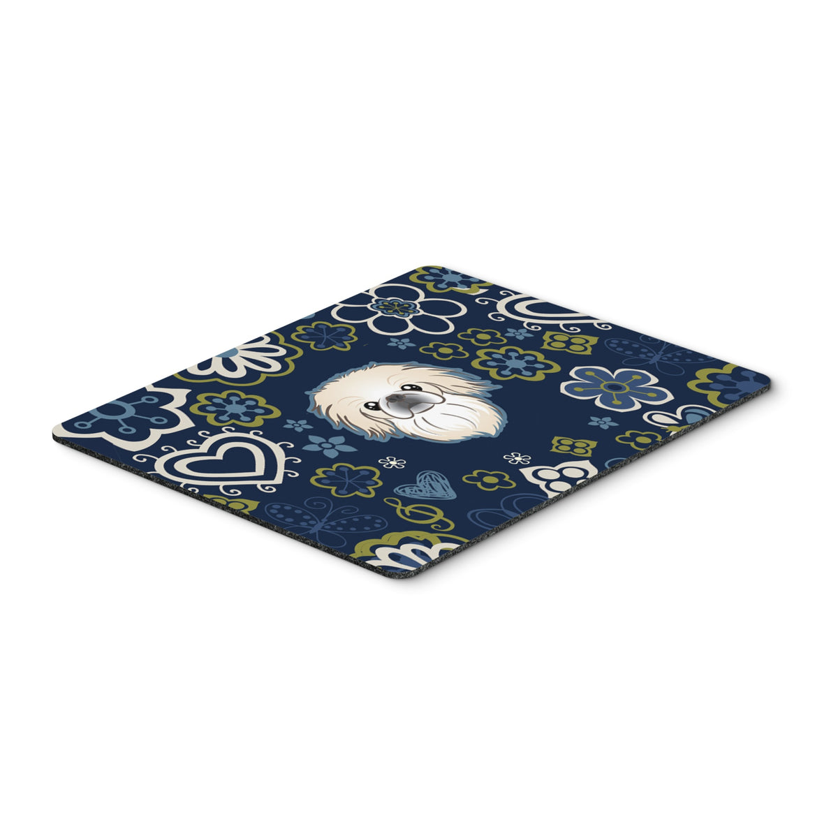 Blue Flowers Pekingese Mouse Pad, Hot Pad Or Trivet