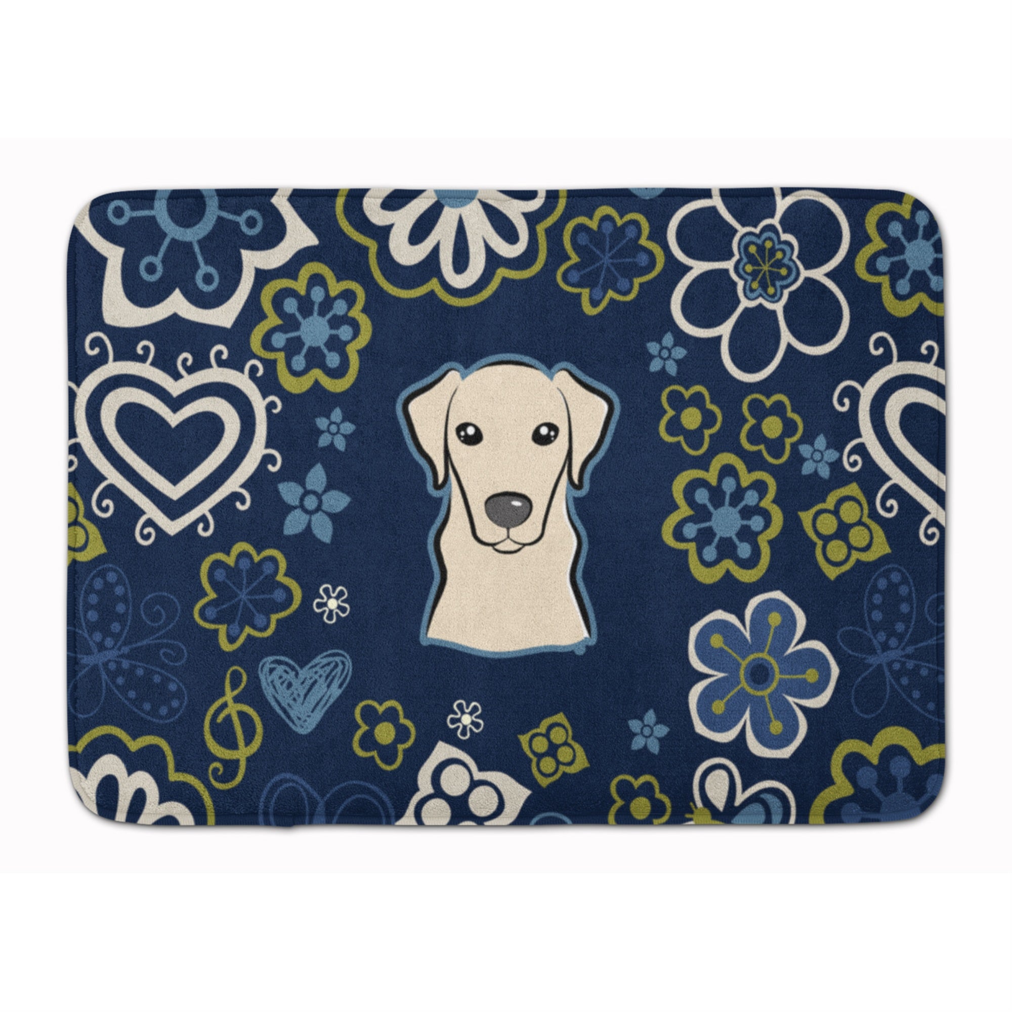 Caroline'S Treasures Blue Flowers Yellow Labrador Floor Mat, 19 X 27, Multicolor