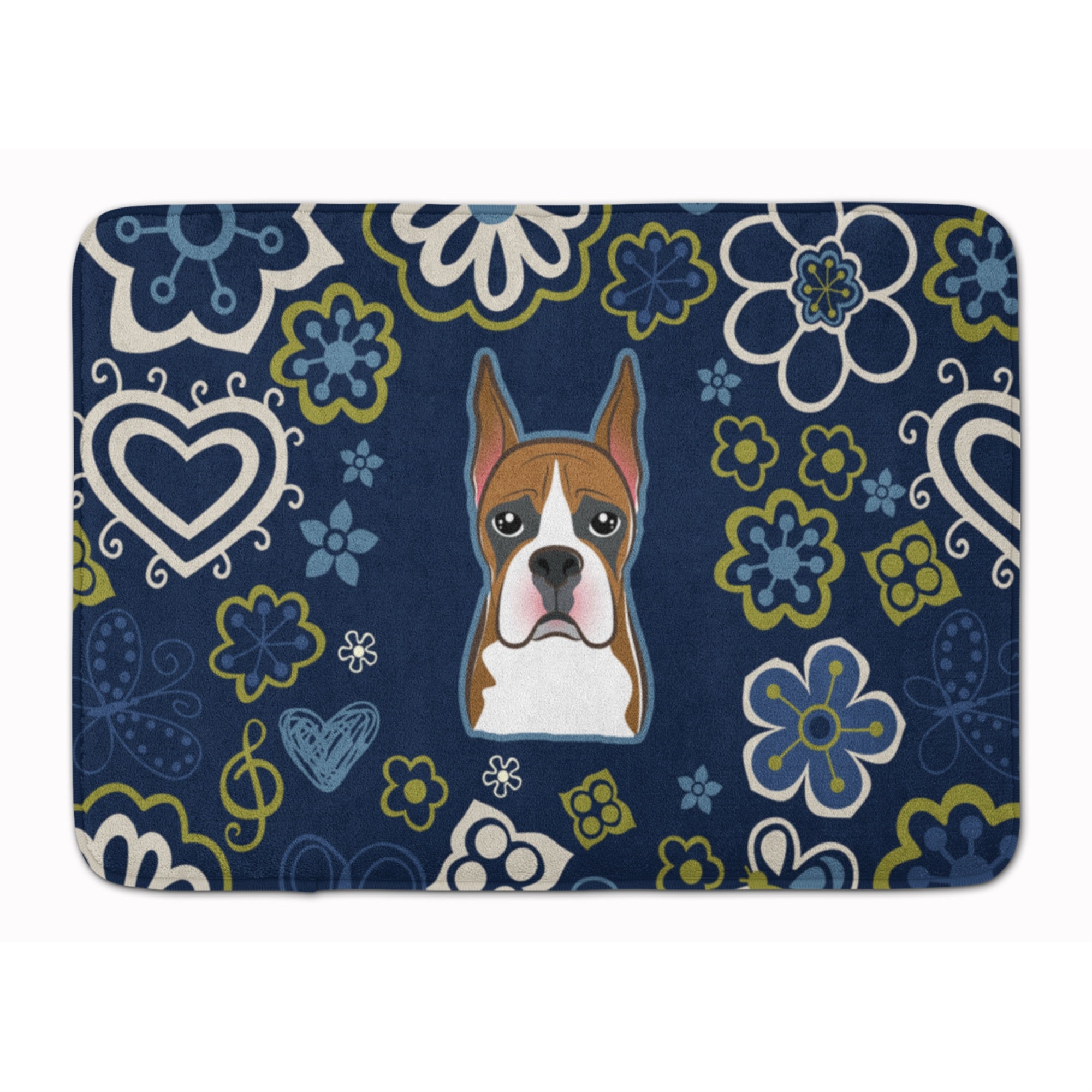 Caroline'S Treasures Blue Flowers Boxer Floor Mat, 19 X 27, Multicolor