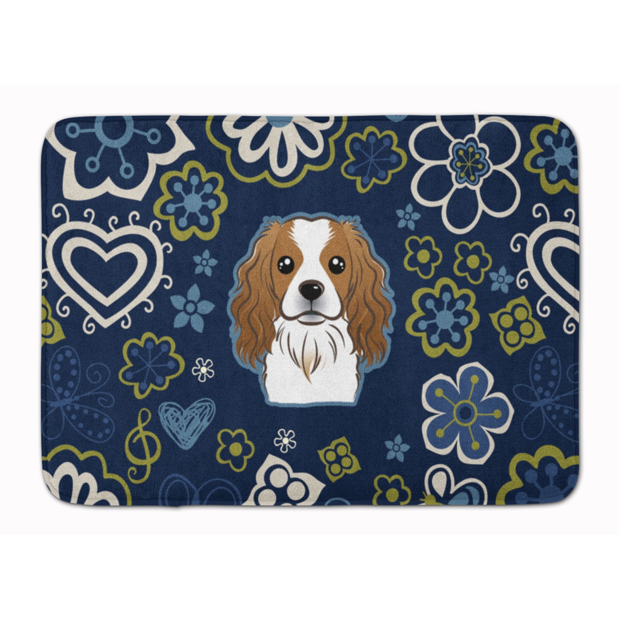 Caroline'S Treasures Blue Flowers Cavalier Spaniel Floor Mat, 19 X 27, Multicolor