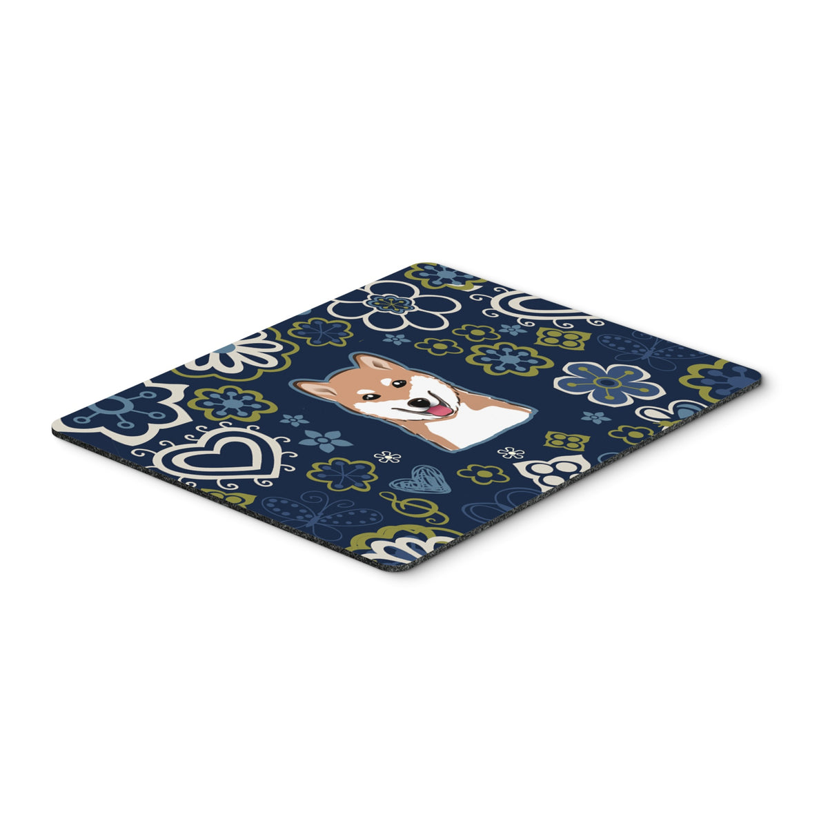 Blue Flowers Shiba Inu Mouse Pad, Hot Pad Or Trivet