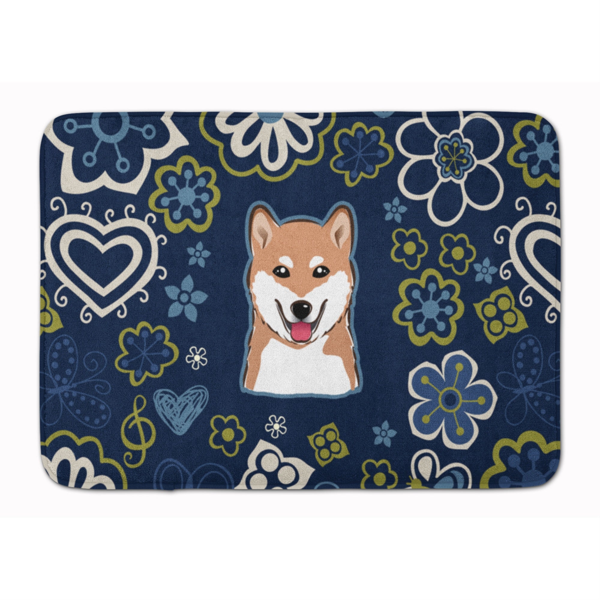 Caroline'S Treasures Blue Flowers Shiba Inu Floor Mat, 19 X 27, Multicolor