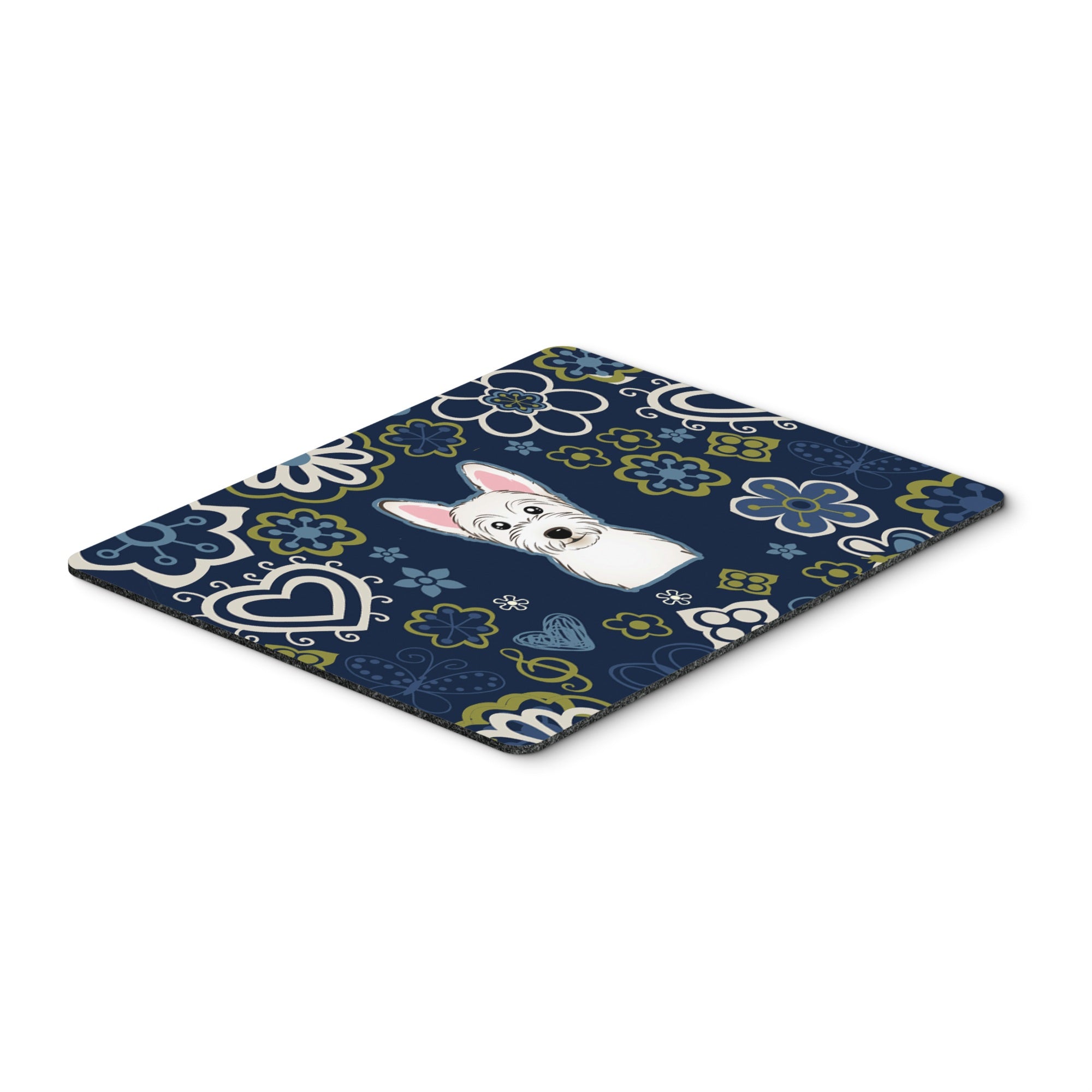 Blue Flowers Westie Mouse Pad, Hot Pad Or Trivet