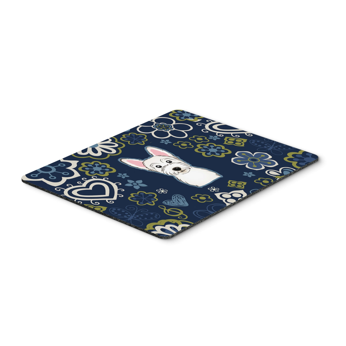 Blue Flowers Westie Mouse Pad, Hot Pad Or Trivet