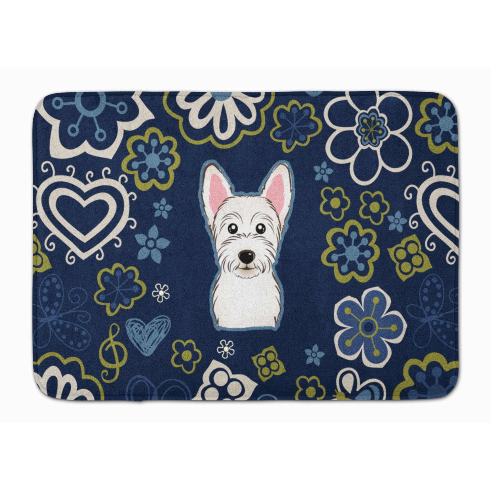 Caroline'S Treasures Blue Flowers Westie Floor Mat, 19 X 27, Multicolor