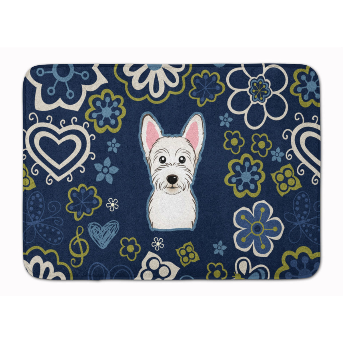 Caroline'S Treasures Blue Flowers Westie Floor Mat, 19 X 27, Multicolor