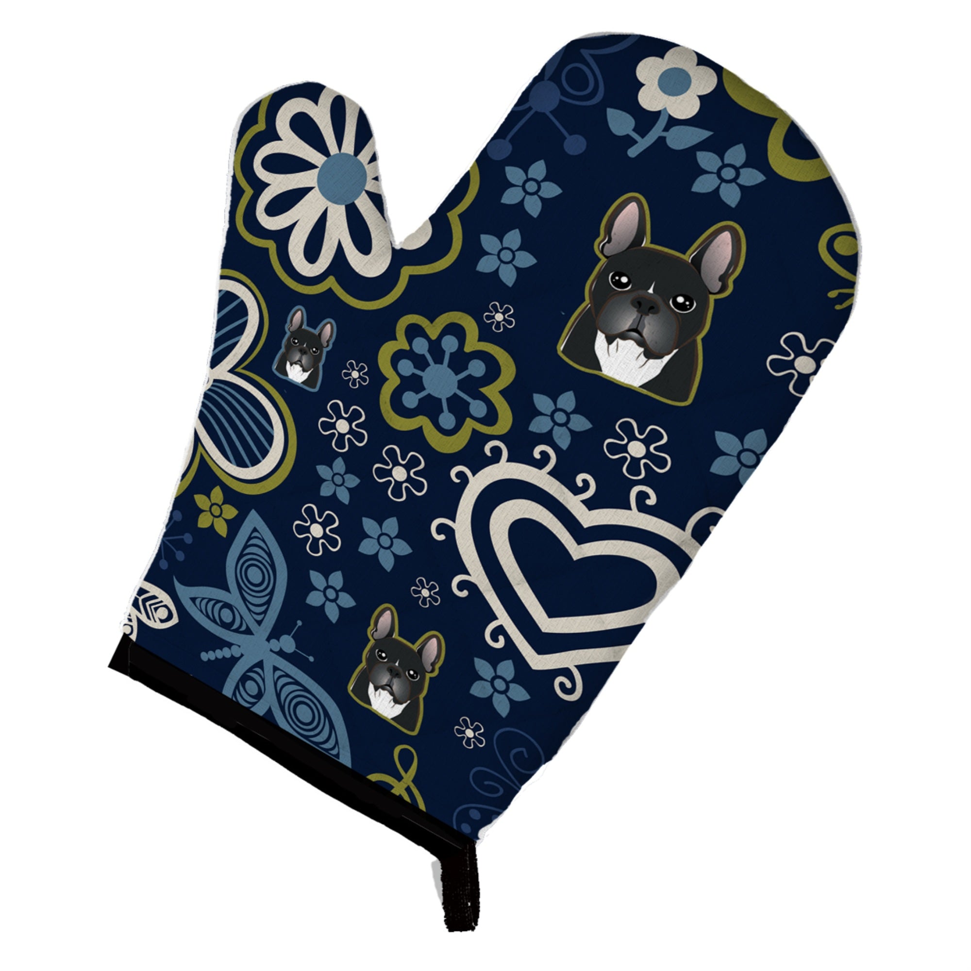 Caroline'S Treasures Blue Flowers French Bulldog, Large, Multicolor Oven Mitt