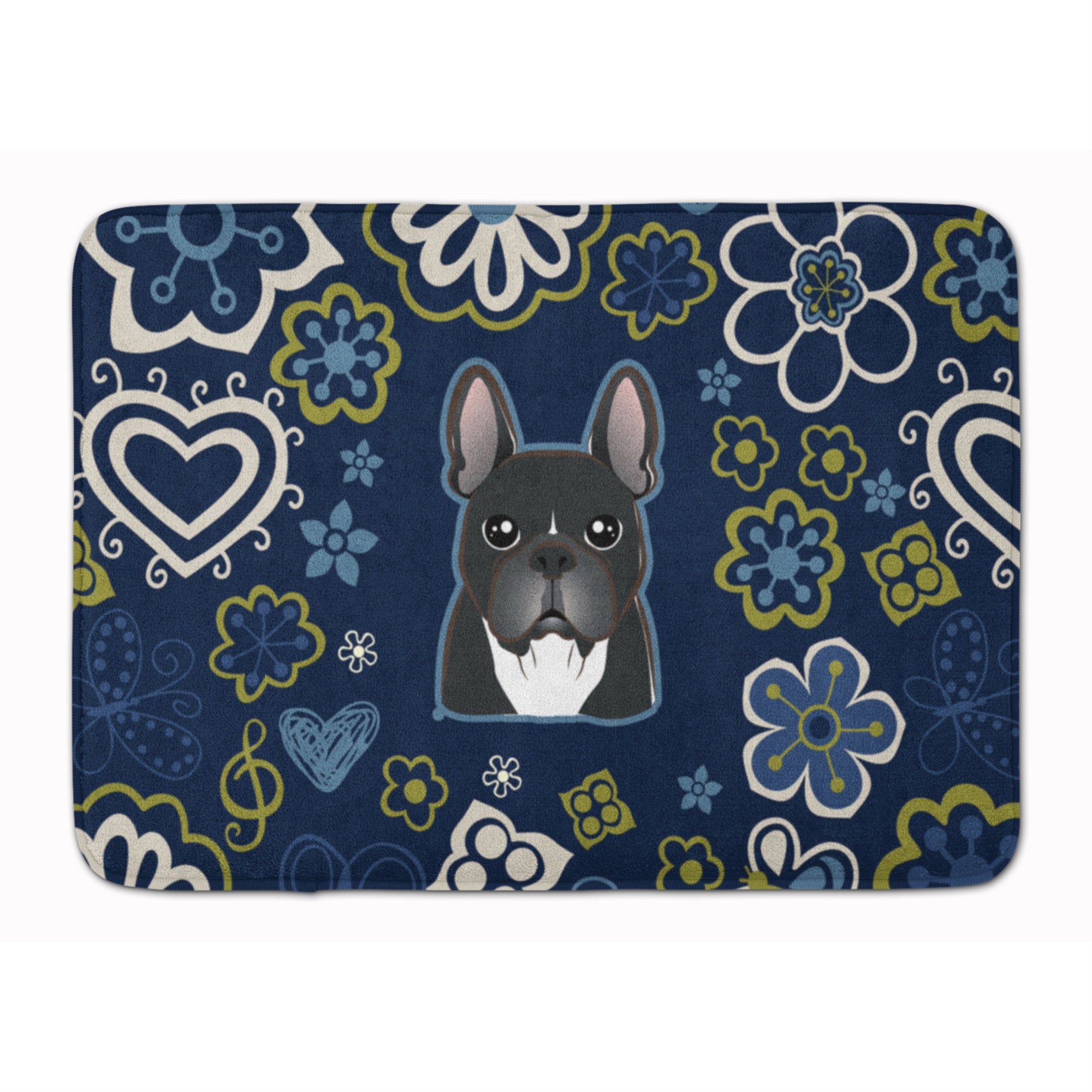 Caroline'S Treasures Blue Flowers French Bulldog Floor Mat, 19 X 27, Multicolor