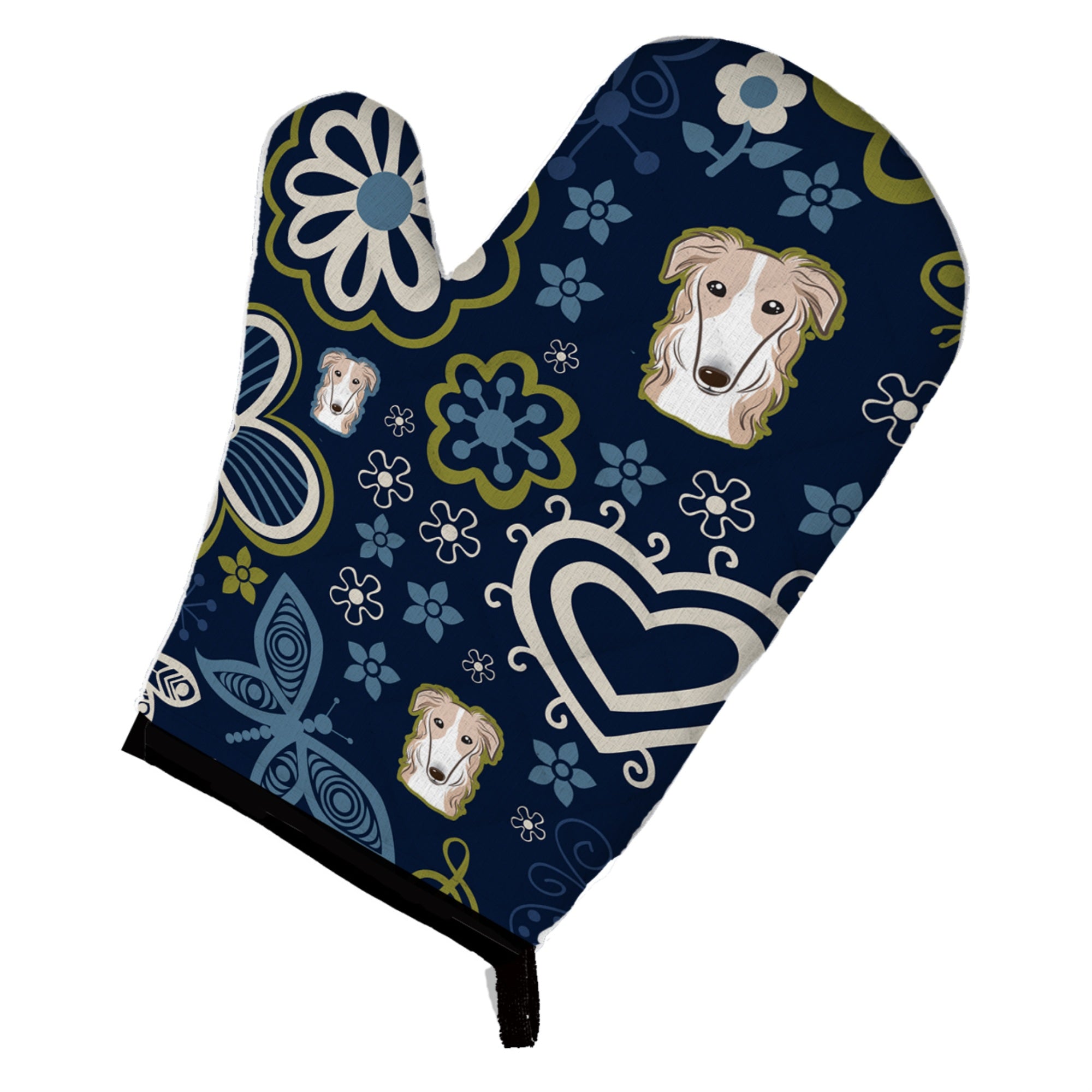 Caroline'S Treasures Blue Flowers Borzoi, Large, Multicolor Oven Mitt