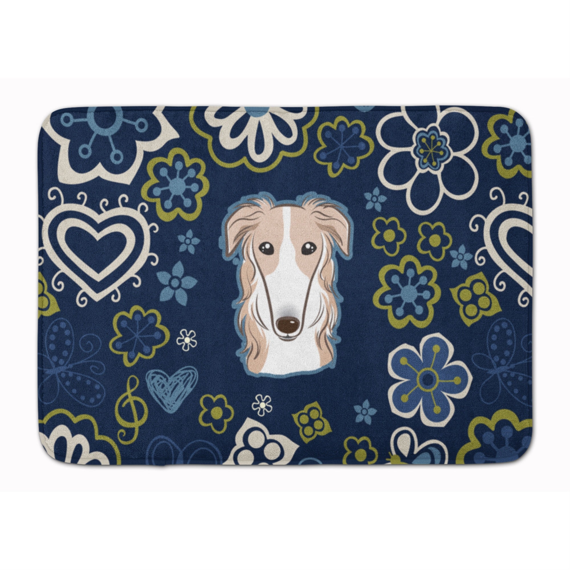 Caroline'S Treasures Blue Flowers Borzoi Floor Mat, 19 X 27, Multicolor