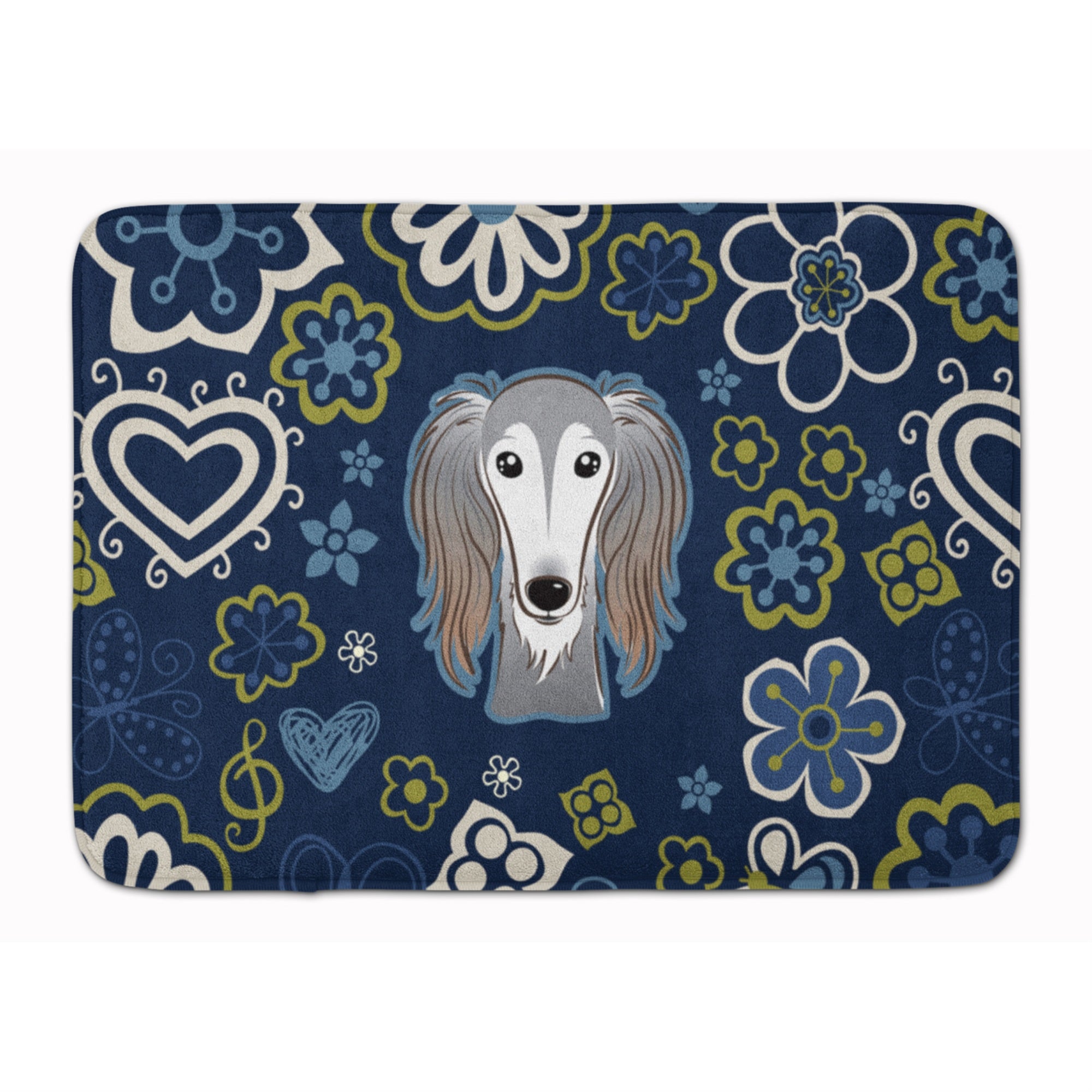 Caroline'S Treasures Blue Flowers Saluki Floor Mat, 19 X 27, Multicolor