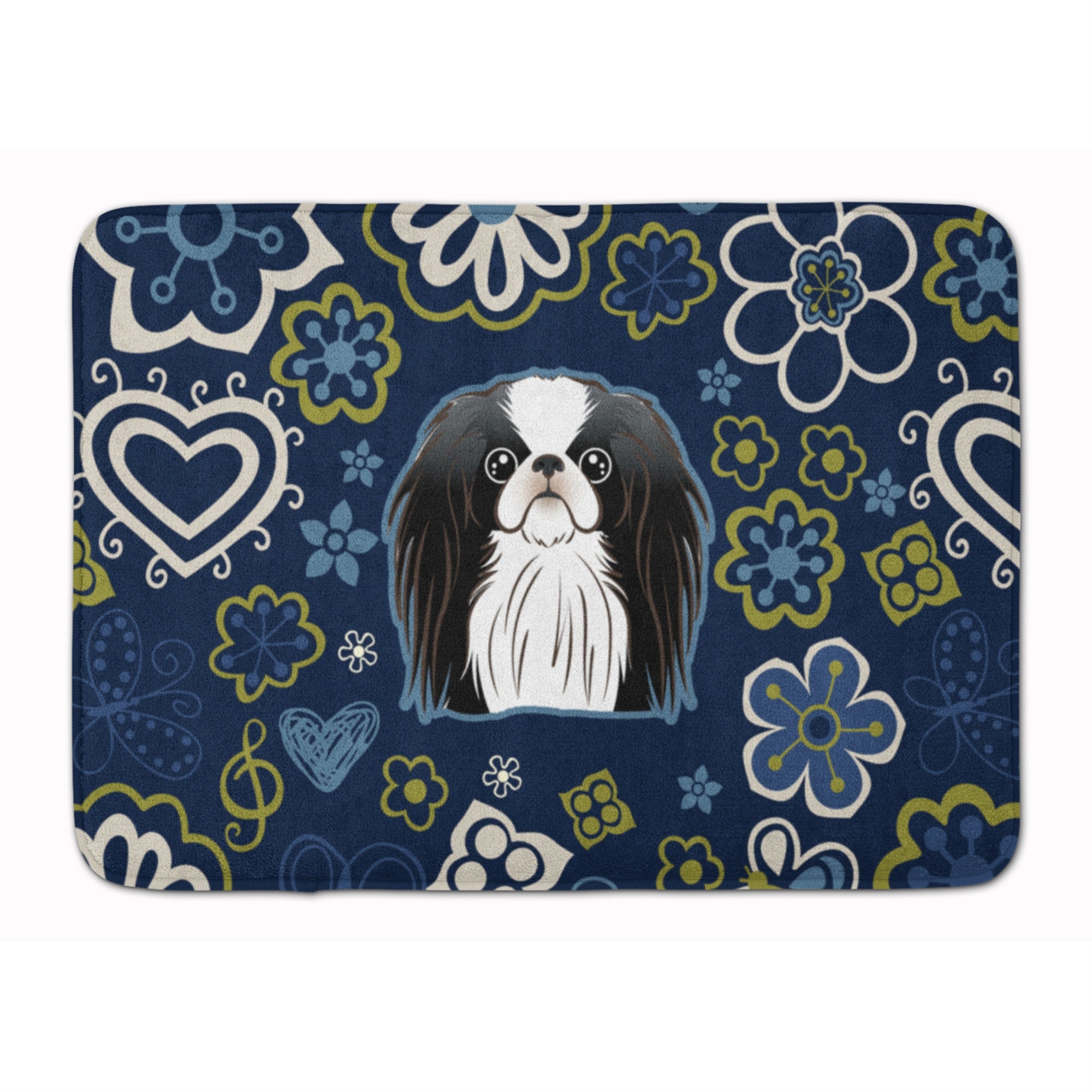 Caroline'S Treasures Blue Flowers Japanese Chin Floor Mat, 19 X 27, Multicolor