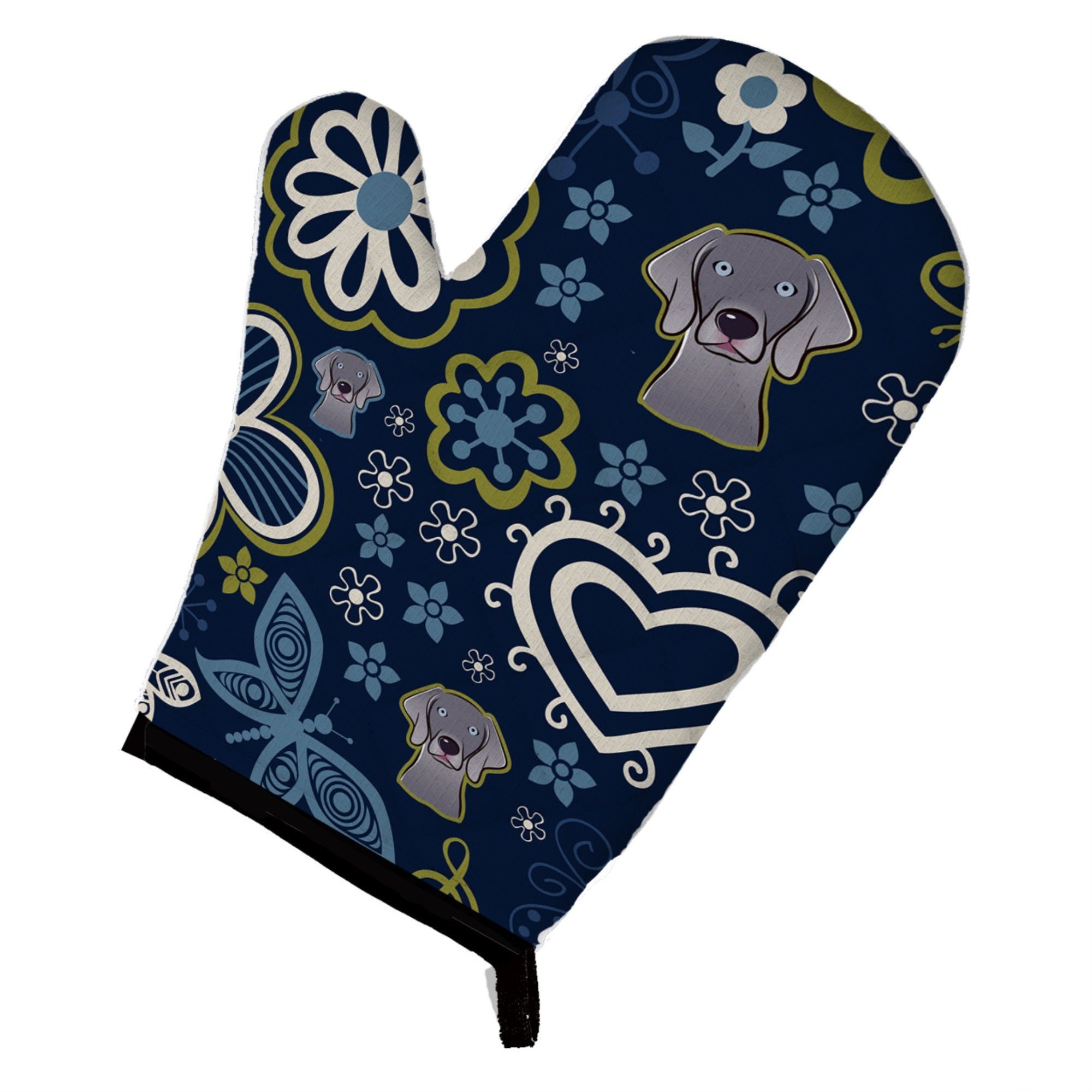 Caroline'S Treasures Blue Flowers Weimaraner, Large, Multicolor Oven Mitt