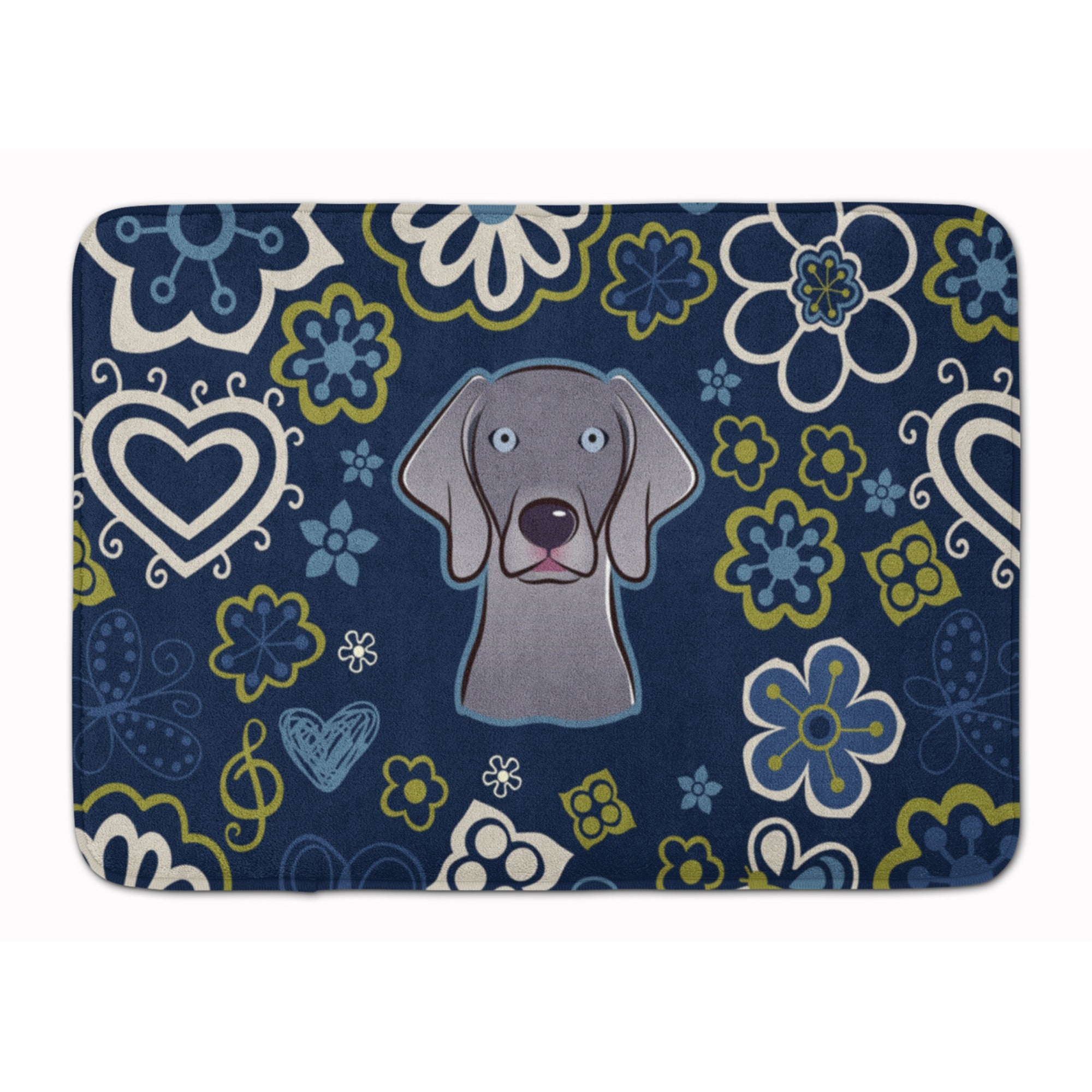 Caroline'S Treasures Blue Flowers Weimaraner Floor Mat, 19 X 27, Multicolor