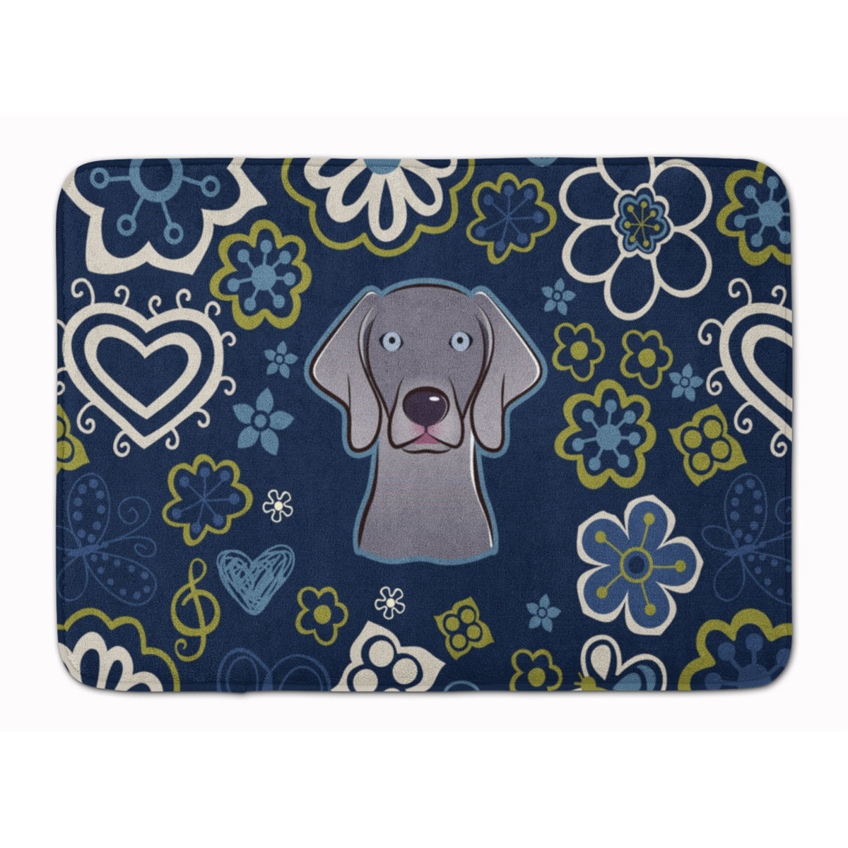 Caroline'S Treasures Blue Flowers Weimaraner Floor Mat, 19 X 27, Multicolor