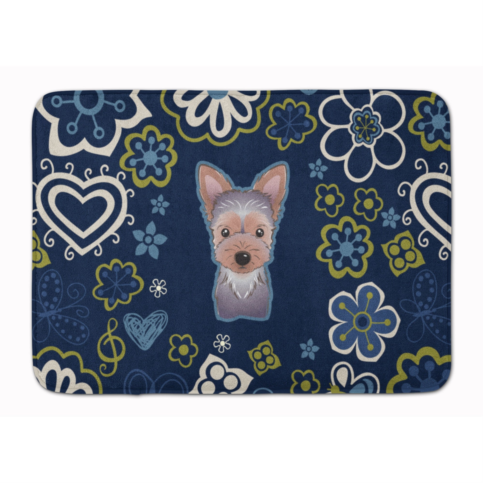 Caroline'S Treasures Blue Flowers Yorkie Puppy Floor Mat, 19 X 27, Multicolor