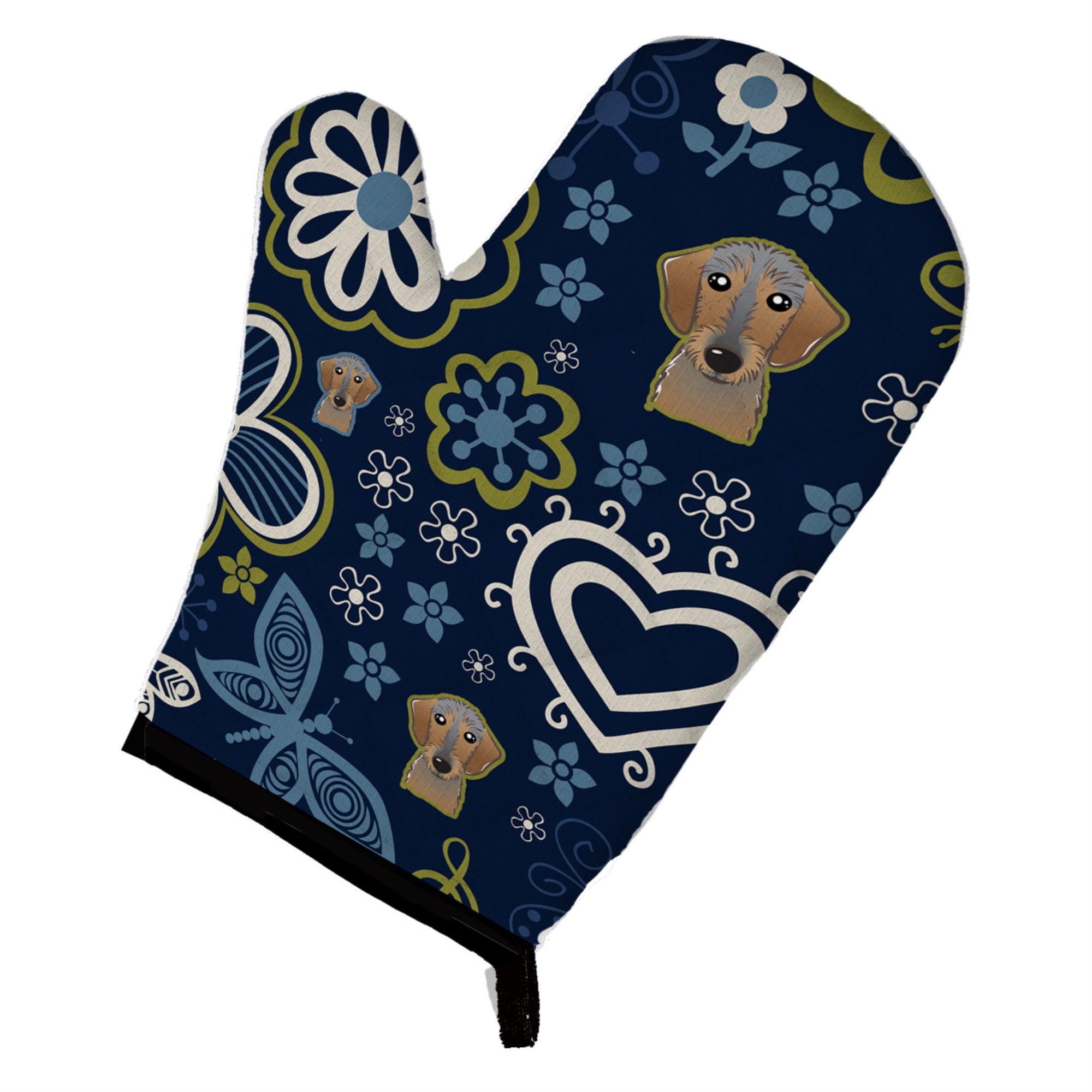 Caroline'S Treasures Blue Flowers Wirehaired Dachshund, Large, Multicolor Oven Mitt