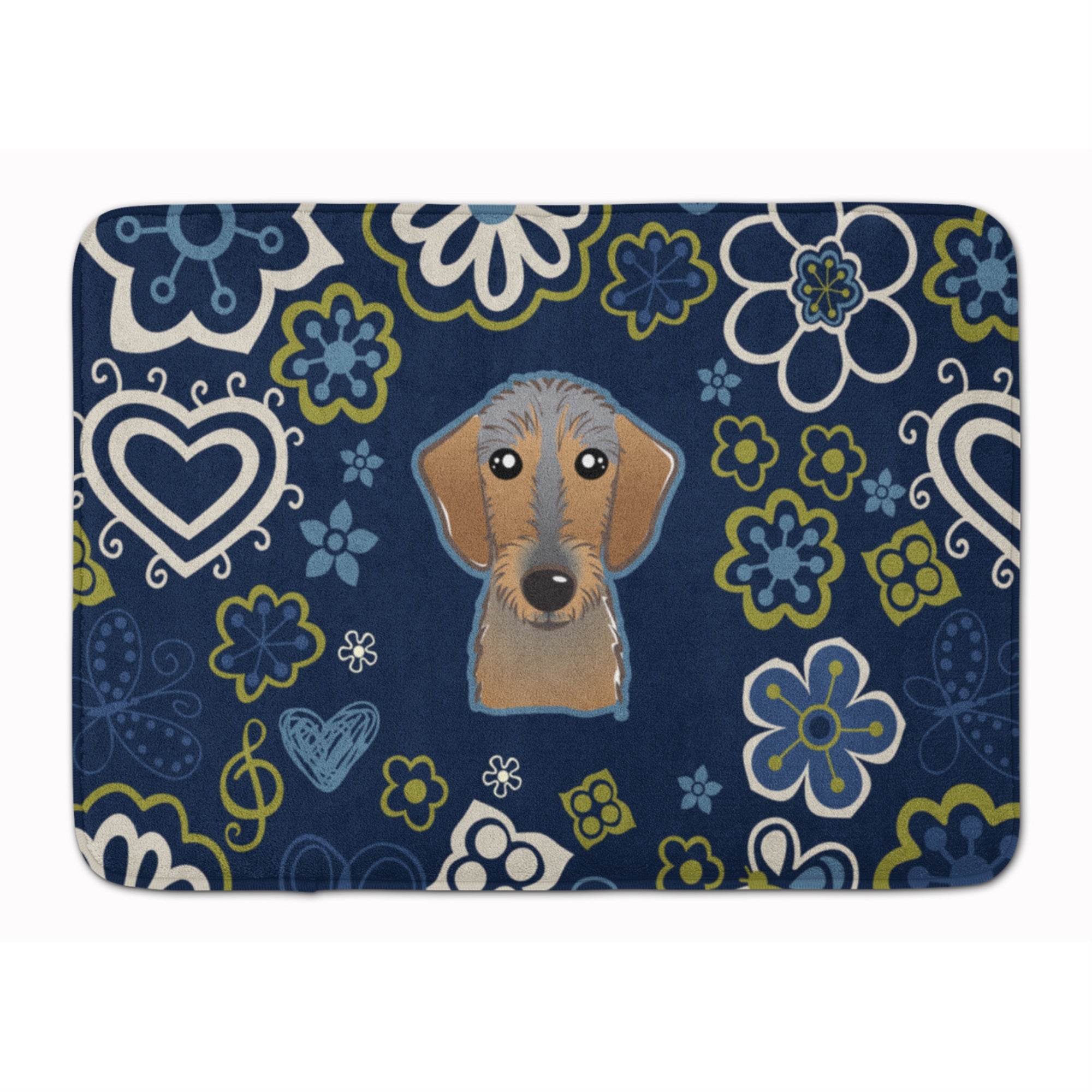 Caroline'S Treasures Blue Flowers Wirehaired Dachshund Floor Mat, 19 X 27, Multicolor