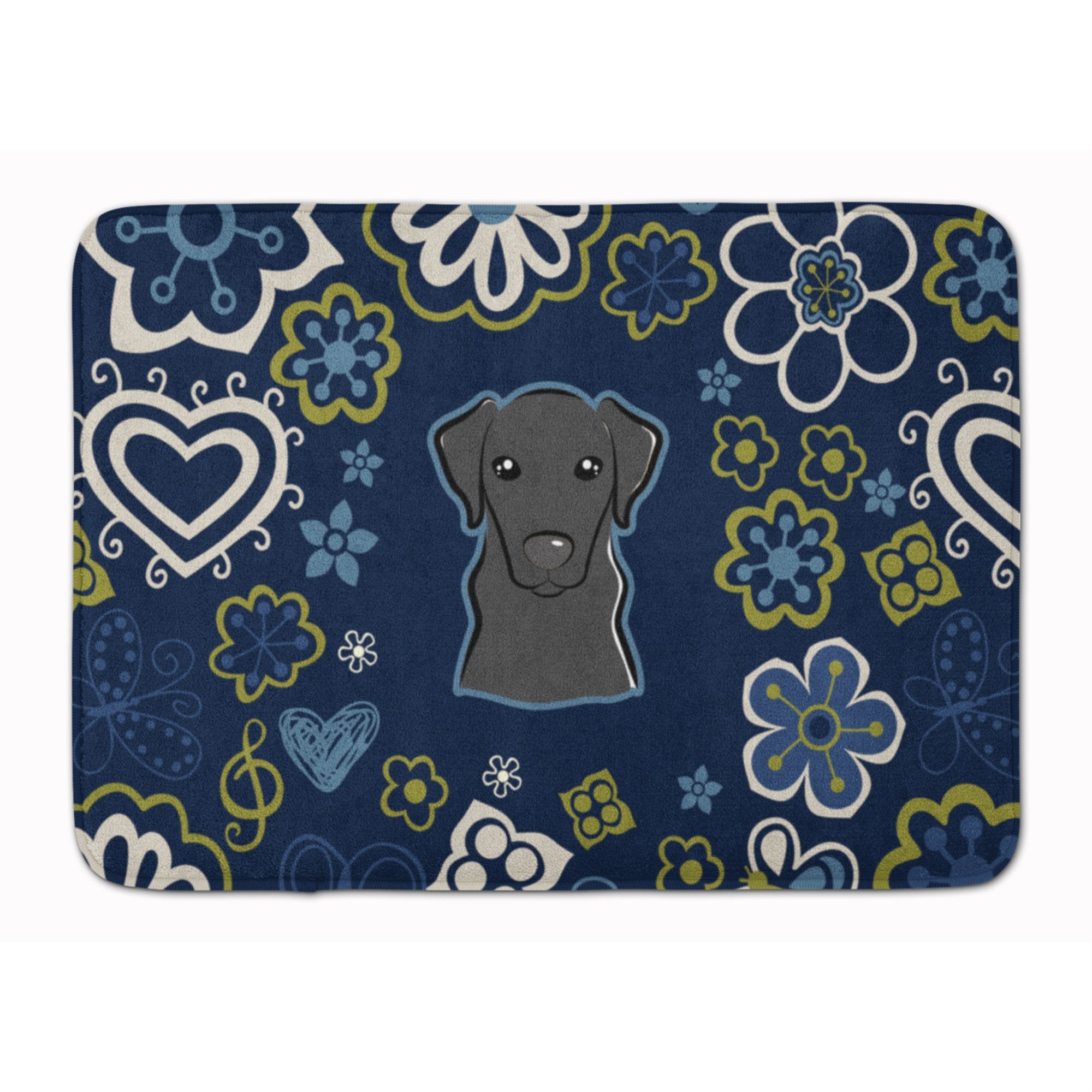 Caroline'S Treasures Blue Flowers Black Labrador Floor Mat, 19 X 27, Multicolor