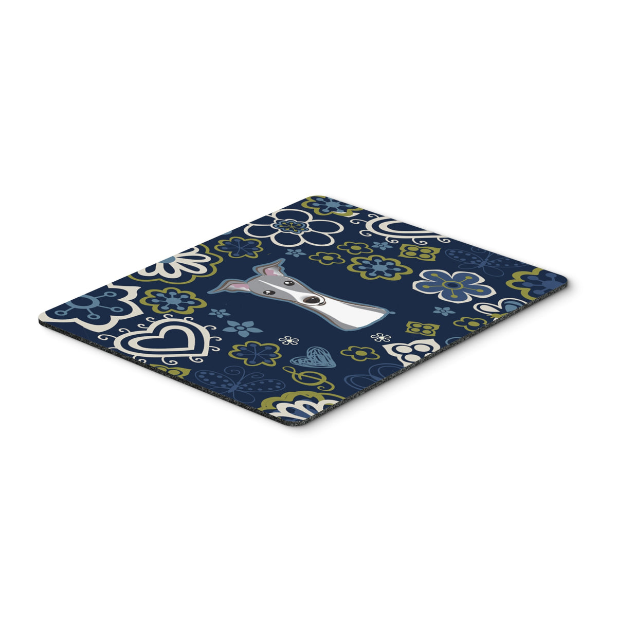 Blue Flowers Italian Greyhound Mouse Pad, Hot Pad Or Trivet