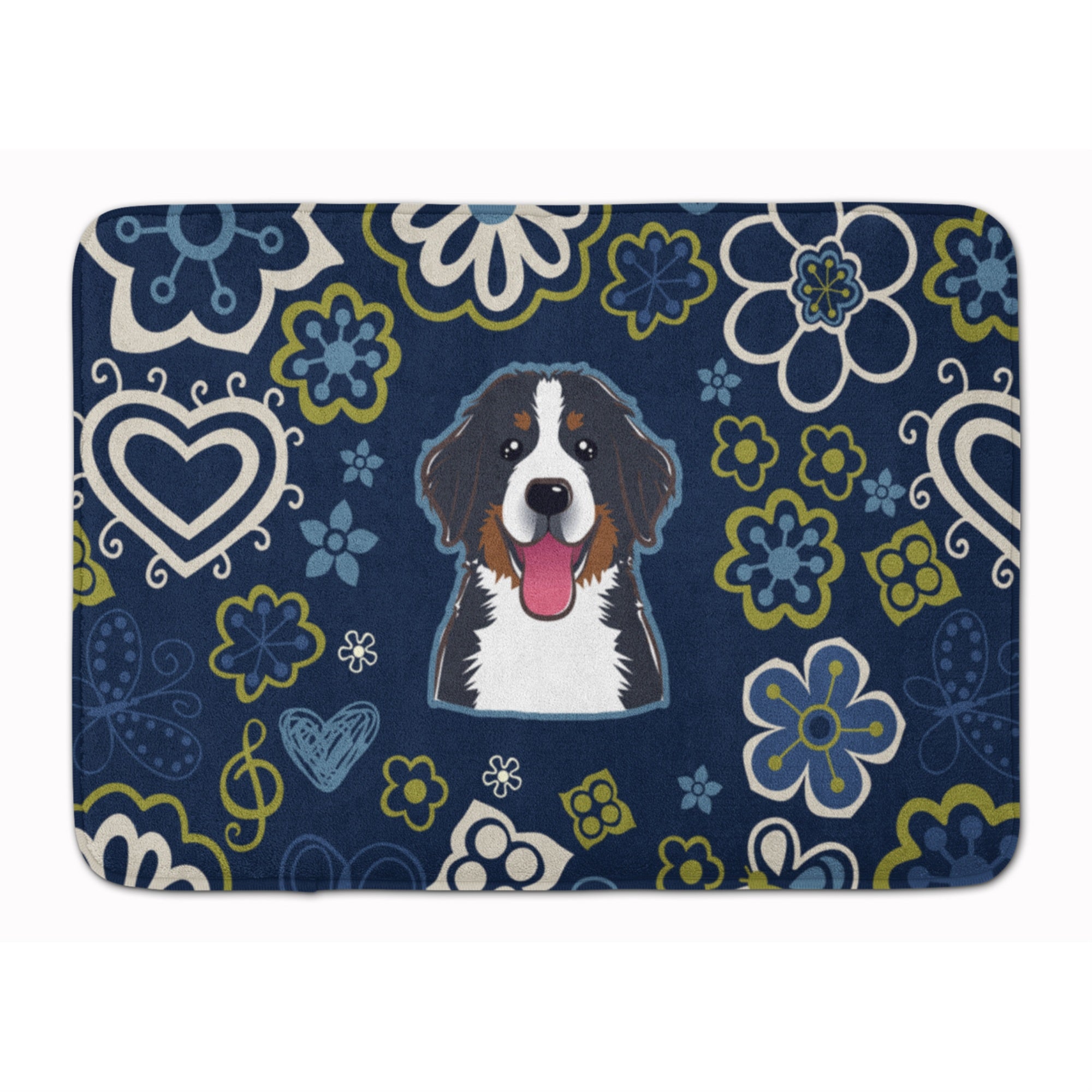 Caroline'S Treasures Blue Flowers Bernese Mountain Dog Floor Mat, 19 X 27, Multicolor
