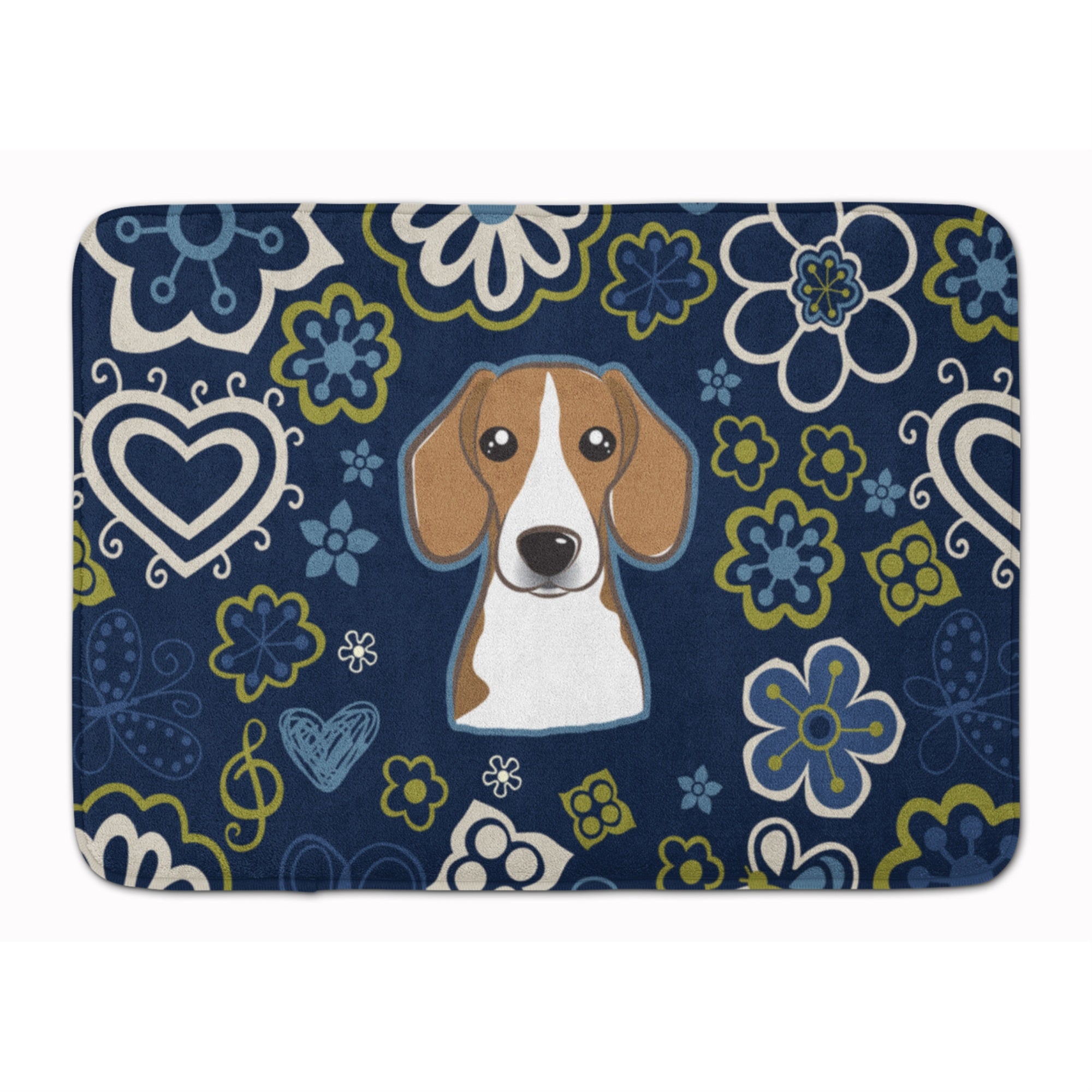 Caroline'S Treasures Blue Flowers Beagle Floor Mat, 19 X 27, Multicolor