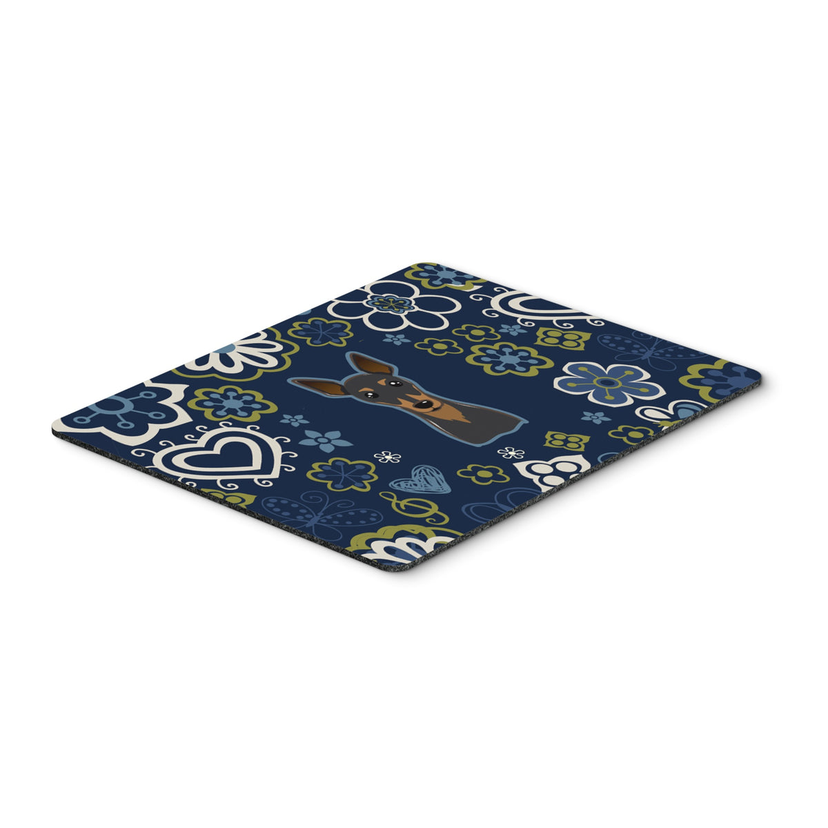 Blue Flowers Min Pin Mouse Pad, Hot Pad Or Trivet