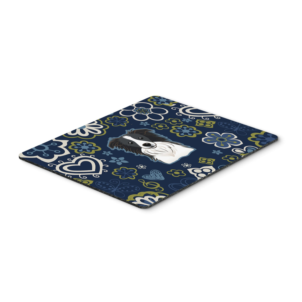Blue Flowers Border Collie Mouse Pad, Hot Pad Or Trivet