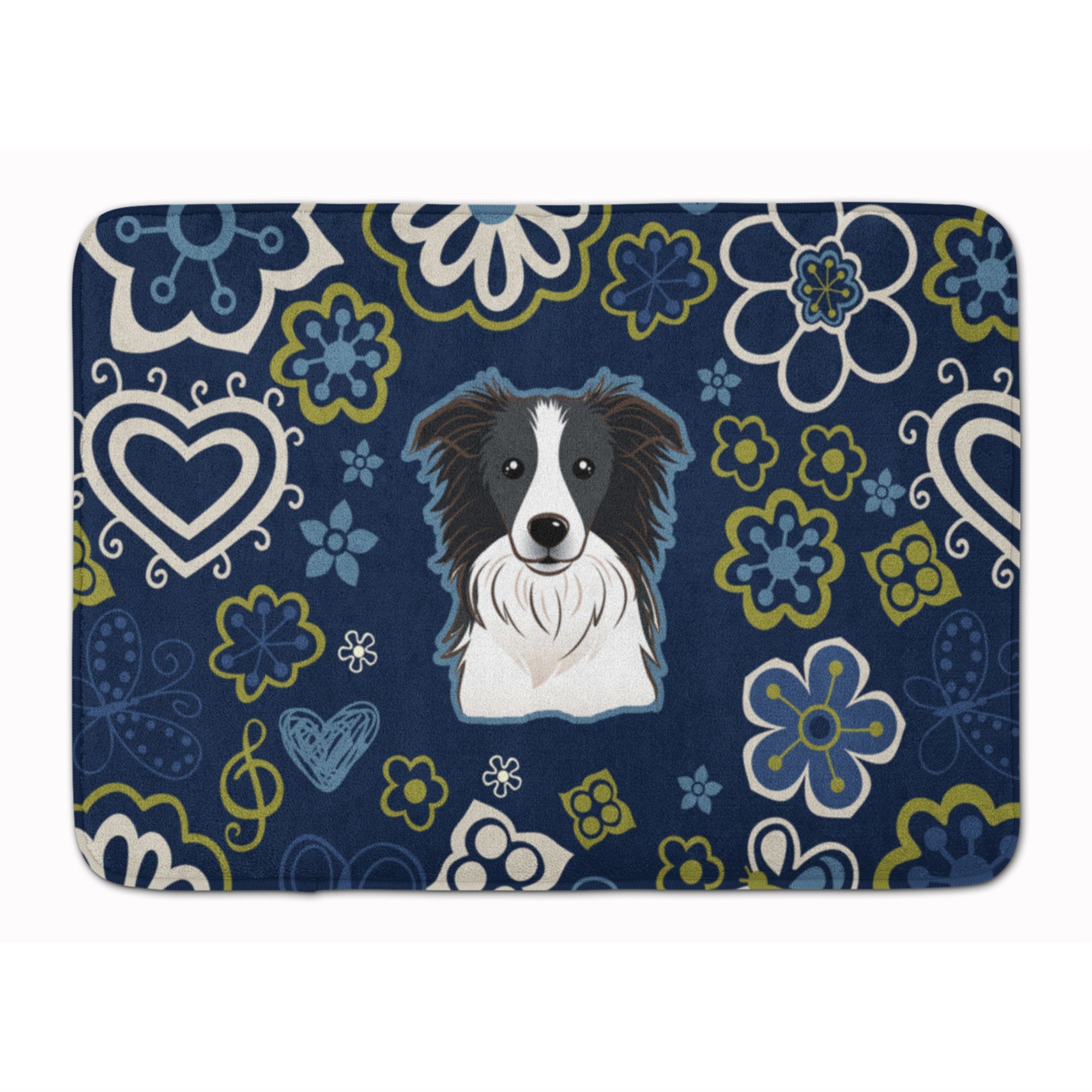 Caroline'S Treasures Blue Flowers Border Collie Floor Mat, 19 X 27, Multicolor