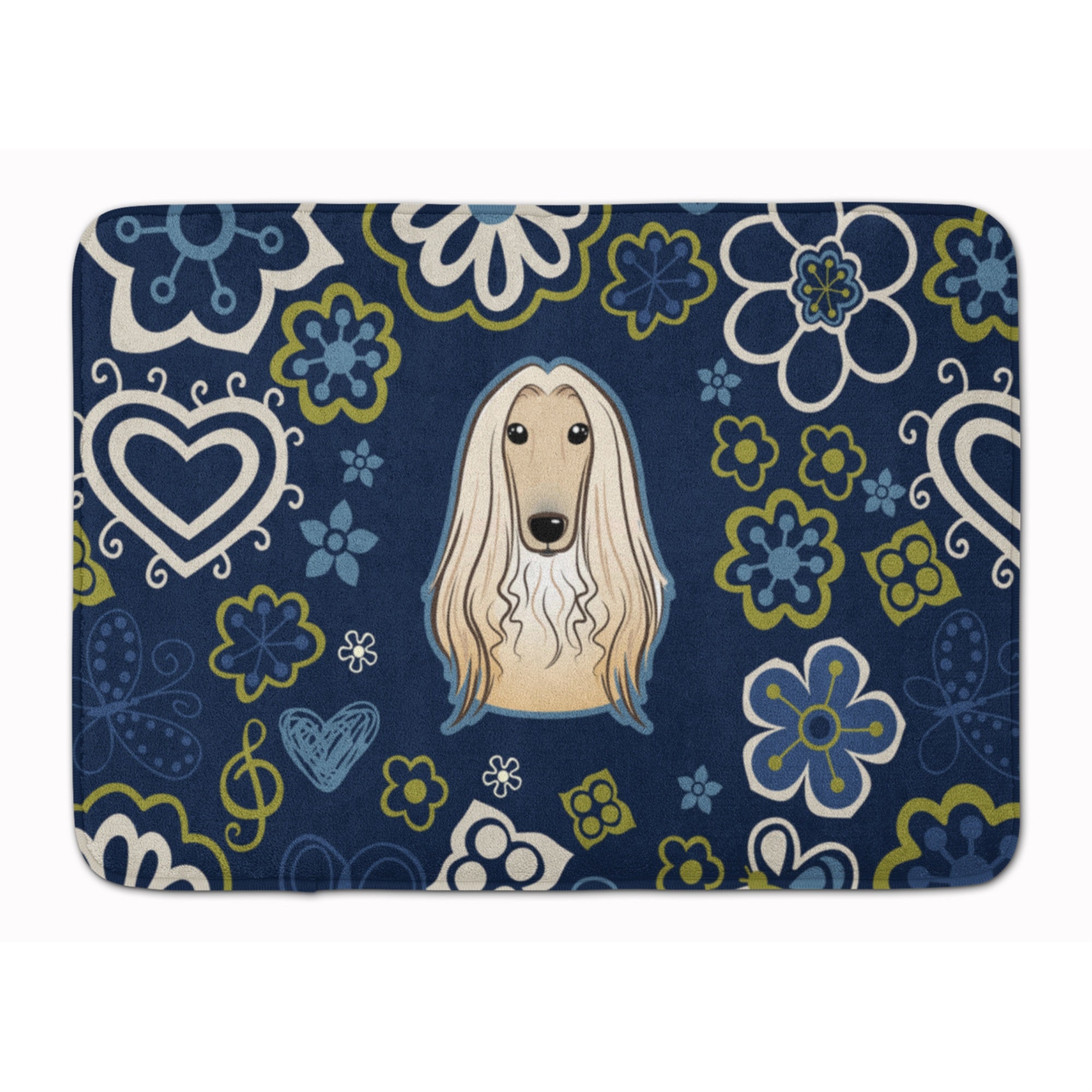 Caroline'S Treasures Blue Flowers Afghan Hound Floor Mat, 19 X 27, Multicolor