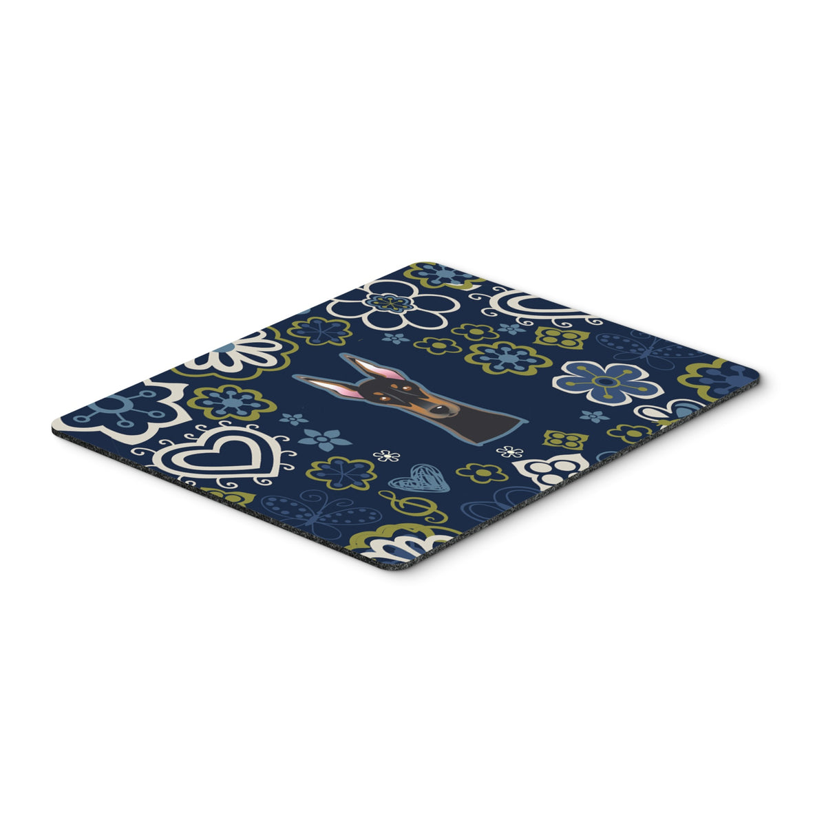Blue Flowers Doberman Pinscher Mouse Pad, Hot Pad Or Trivet