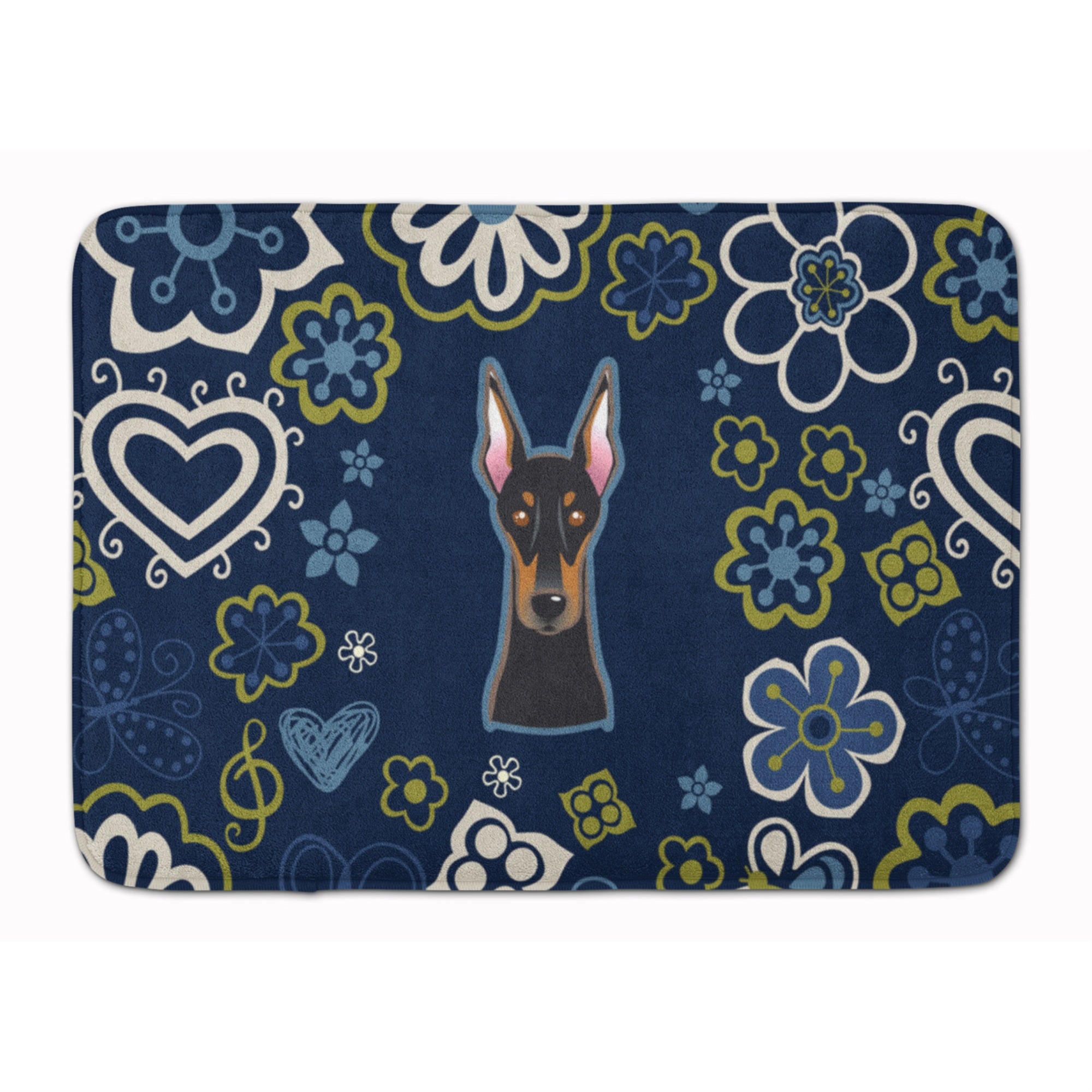 Caroline'S Treasures Blue Flowers Doberman Pinscher Floor Mat, 19 X 27, Multicolor