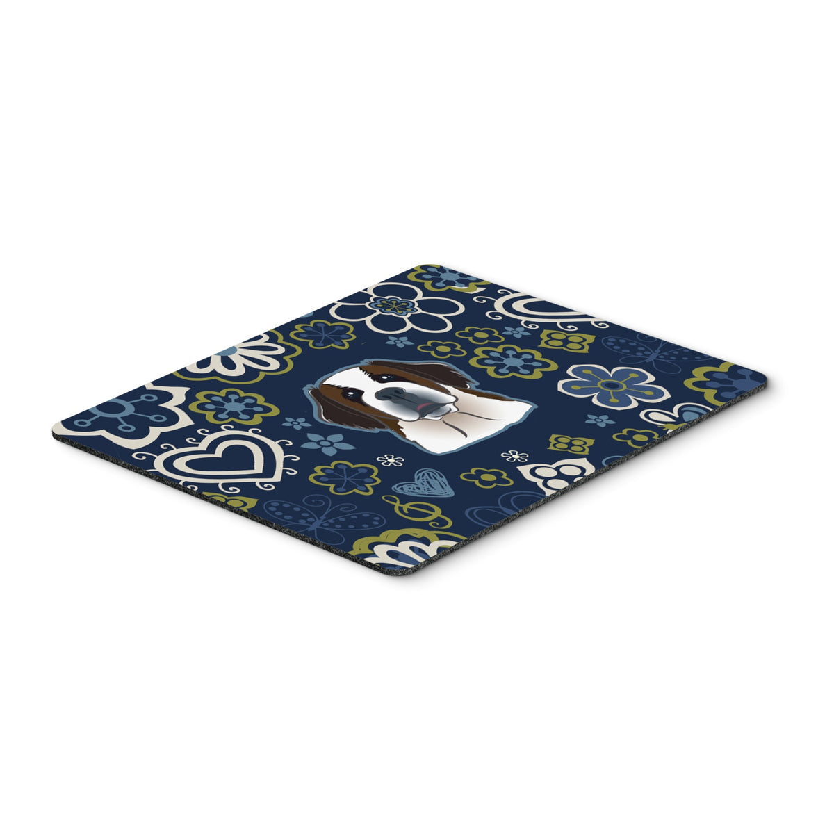 Blue Flowers Saint Bernard Mouse Pad, Hot Pad Or Trivet