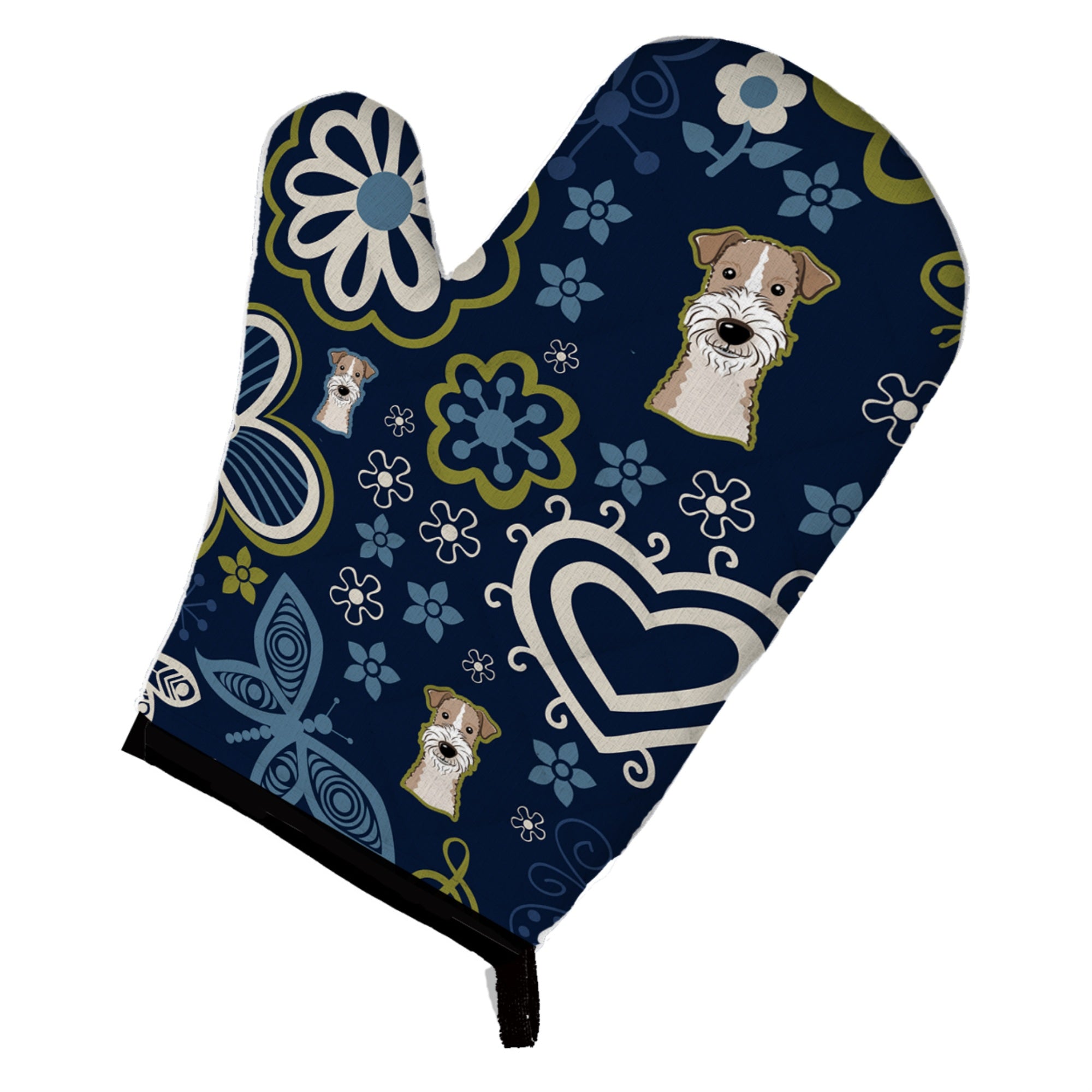 Caroline'S Treasures Blue Flowers Wire Haired Fox Terrier, Large, Multicolor Oven Mitt