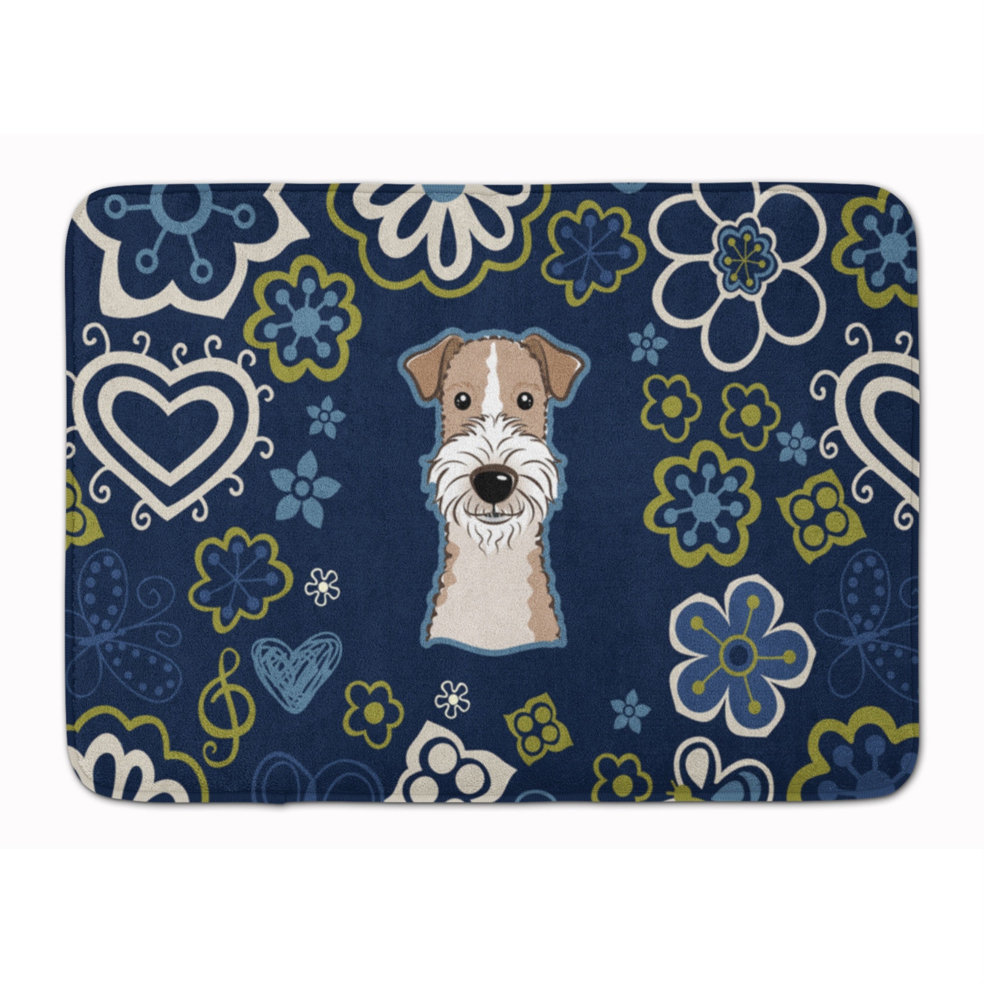Caroline'S Treasures Blue Flowers Wire Haired Fox Terrier Floor Mat, 19 X 27, Multicolor