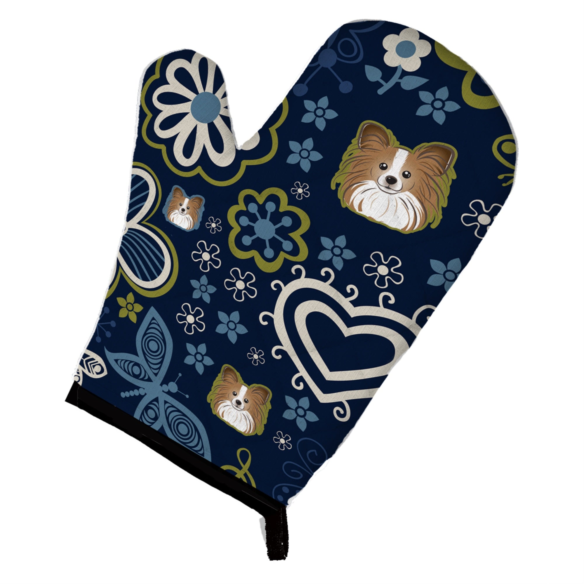 Caroline'S Treasures Blue Flowers Papillon, Large, Multicolor Oven Mitt