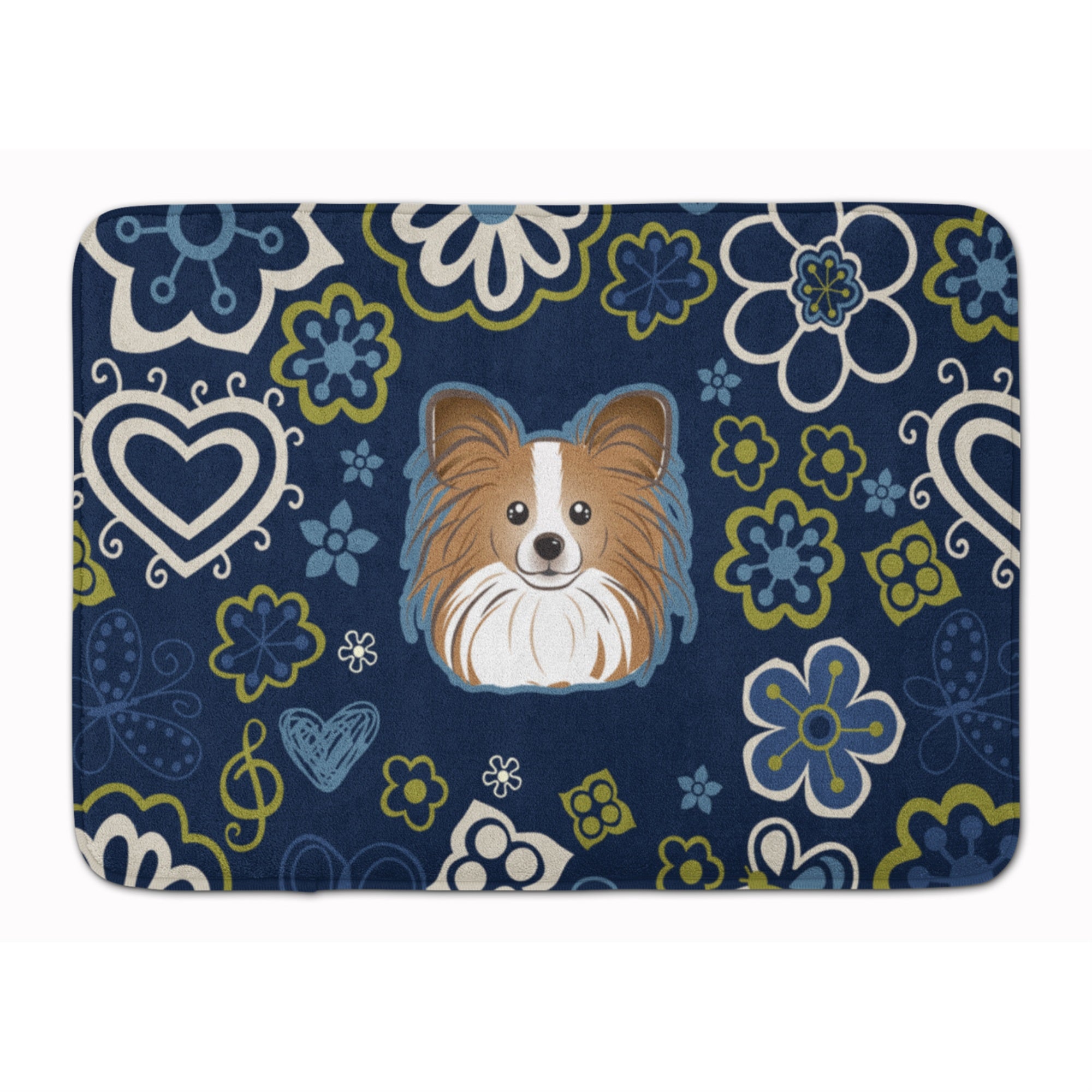 Caroline'S Treasures Blue Flowers Papillon Floor Mat, 19 X 27, Multicolor