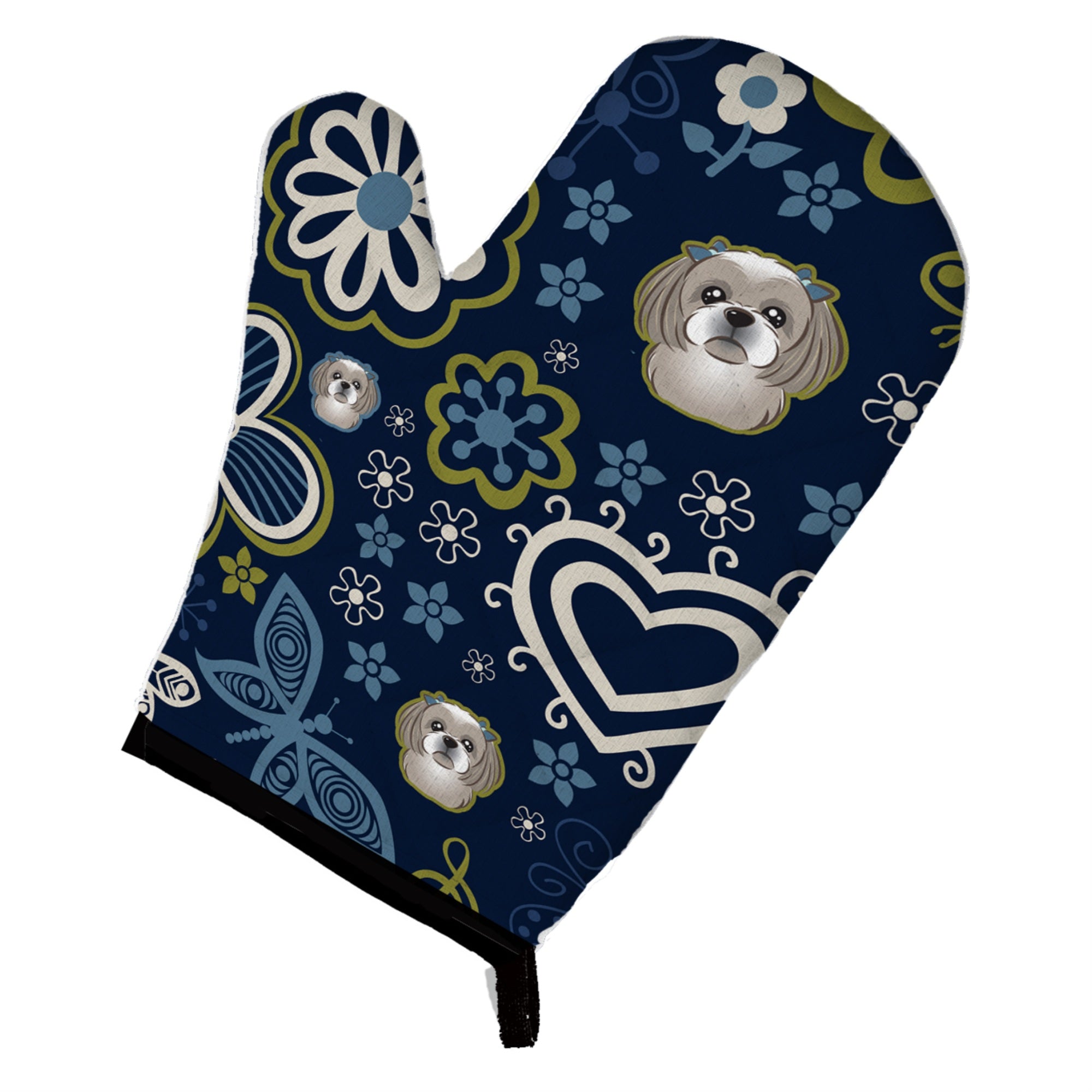 Caroline'S Treasures Blue Flowers Gray Silver Shih Tzu, Large, Multicolor Oven Mitt