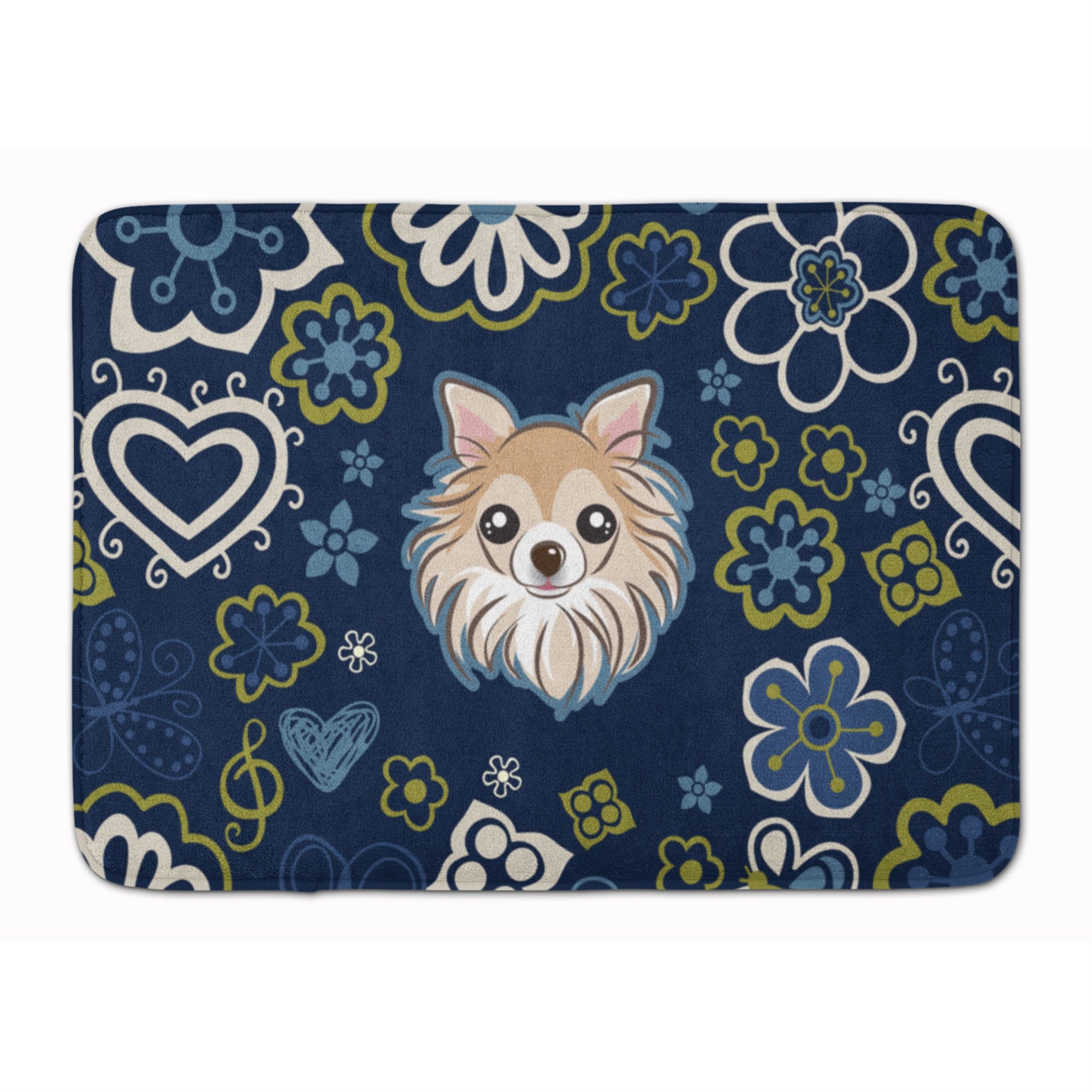 Caroline'S Treasures Blue Flowers Chihuahua Floor Mat, 19 X 27, Multicolor