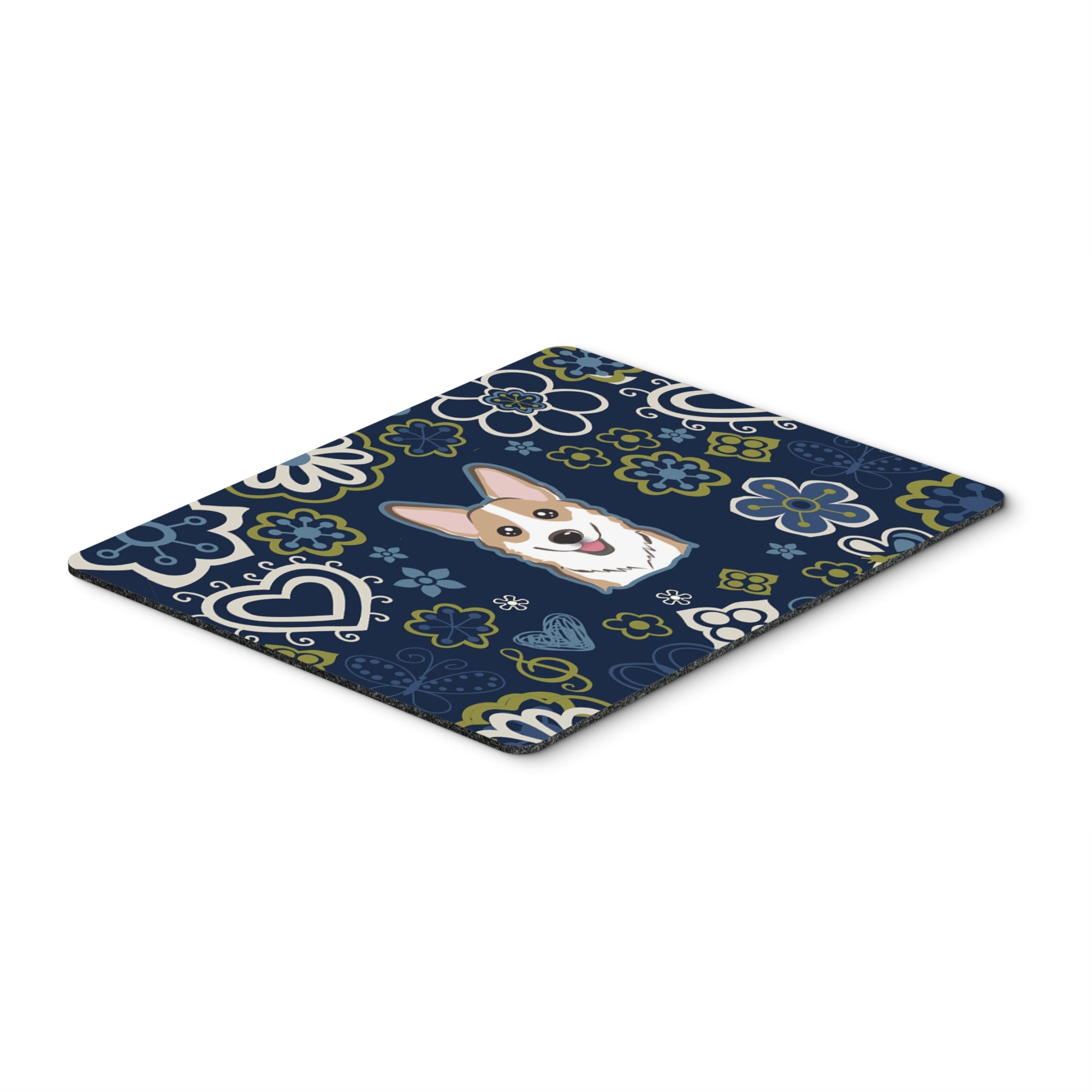 Blue Flowers Sable Corgi Mouse Pad, Hot Pad Or Trivet