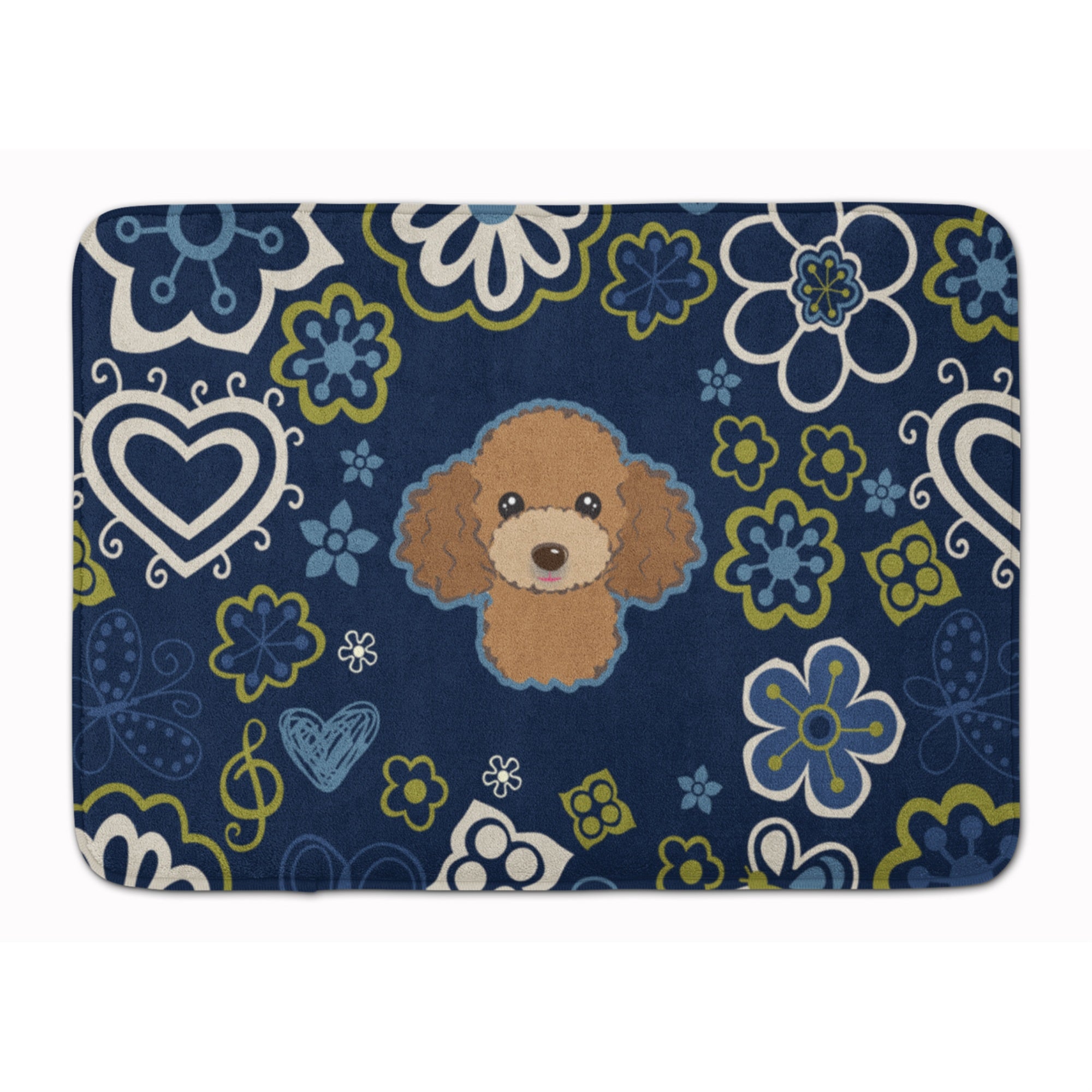 Caroline'S Treasures Blue Flowers Chocolate Brown Poodle Floor Mat, 19 X 27, Multicolor