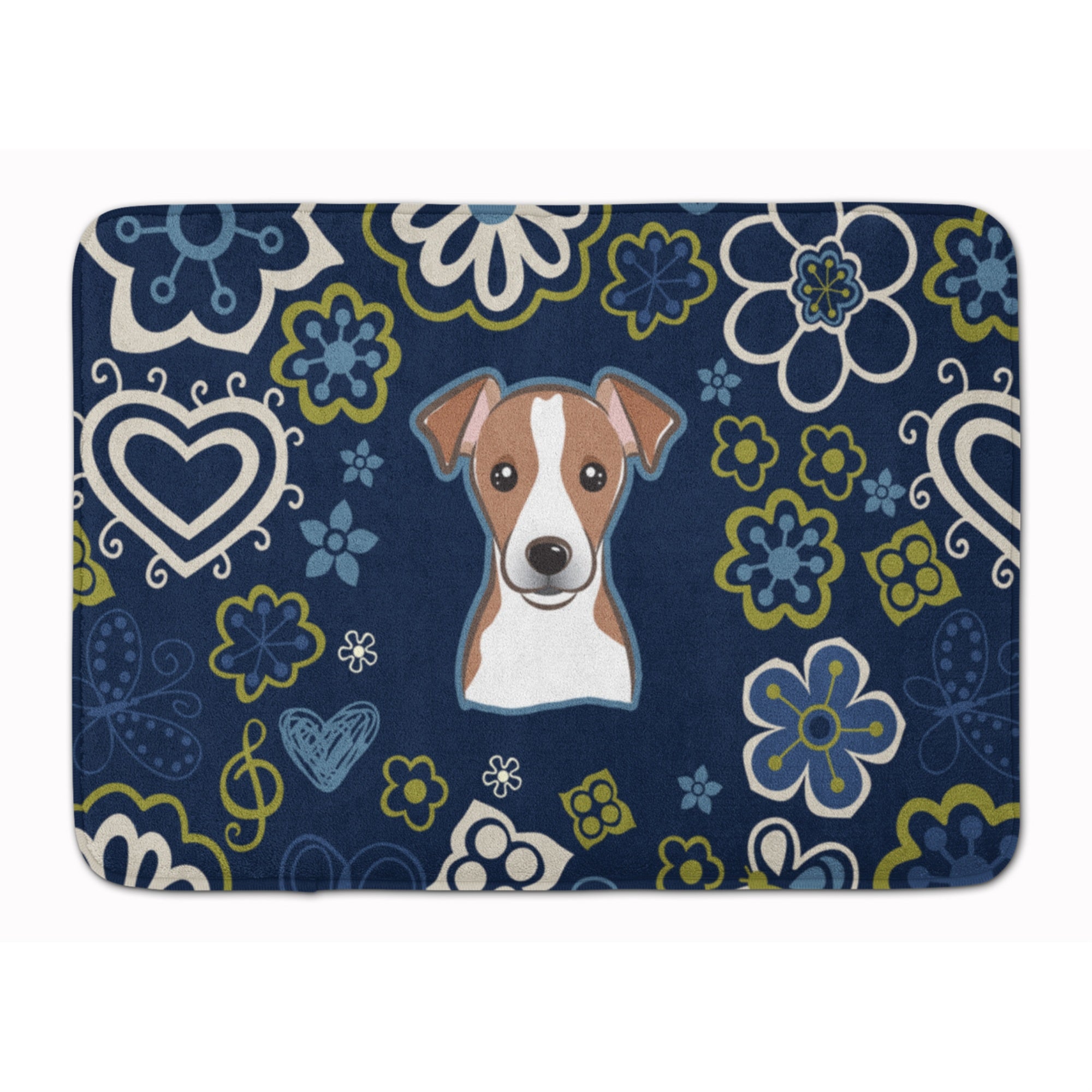 Caroline'S Treasures Blue Flowers Jack Russell Terrier Floor Mat, 19 X 27, Multicolor