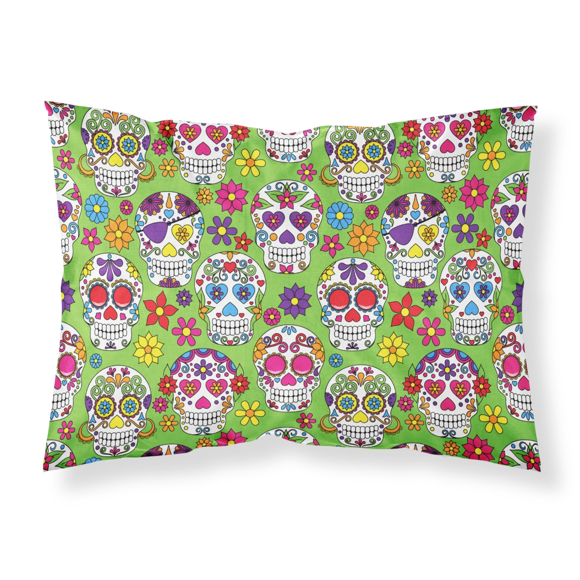 Caroline'S Treasures Day Of The Dead Green Printed, Polyester Envelope Closure Pillowcase, Standard, Multicolor